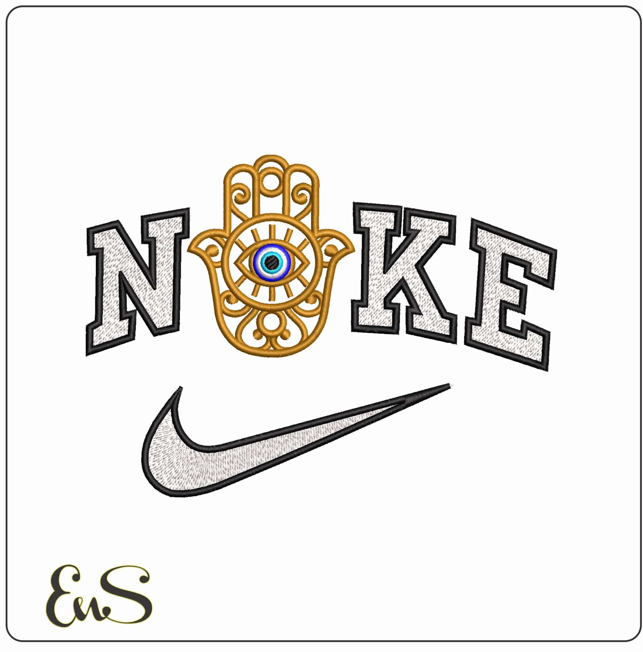 Nike Gold with Color Eye Hamsa Hand - Elegant embroidery design file - instant download