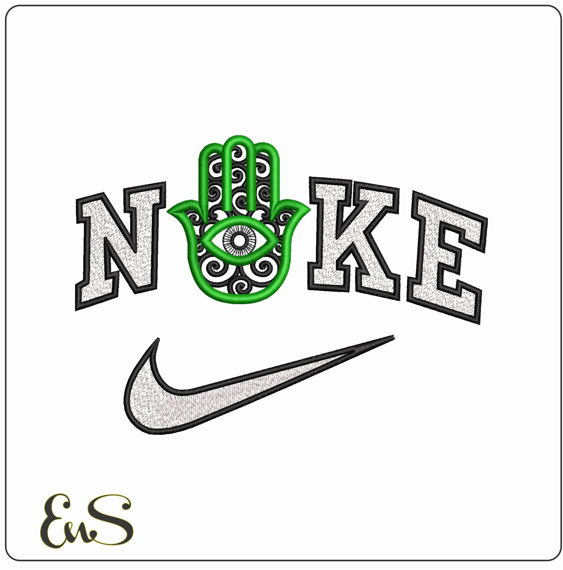 Nike Green and Black Hamsa Hand - Elegant embroidery design file - instant download