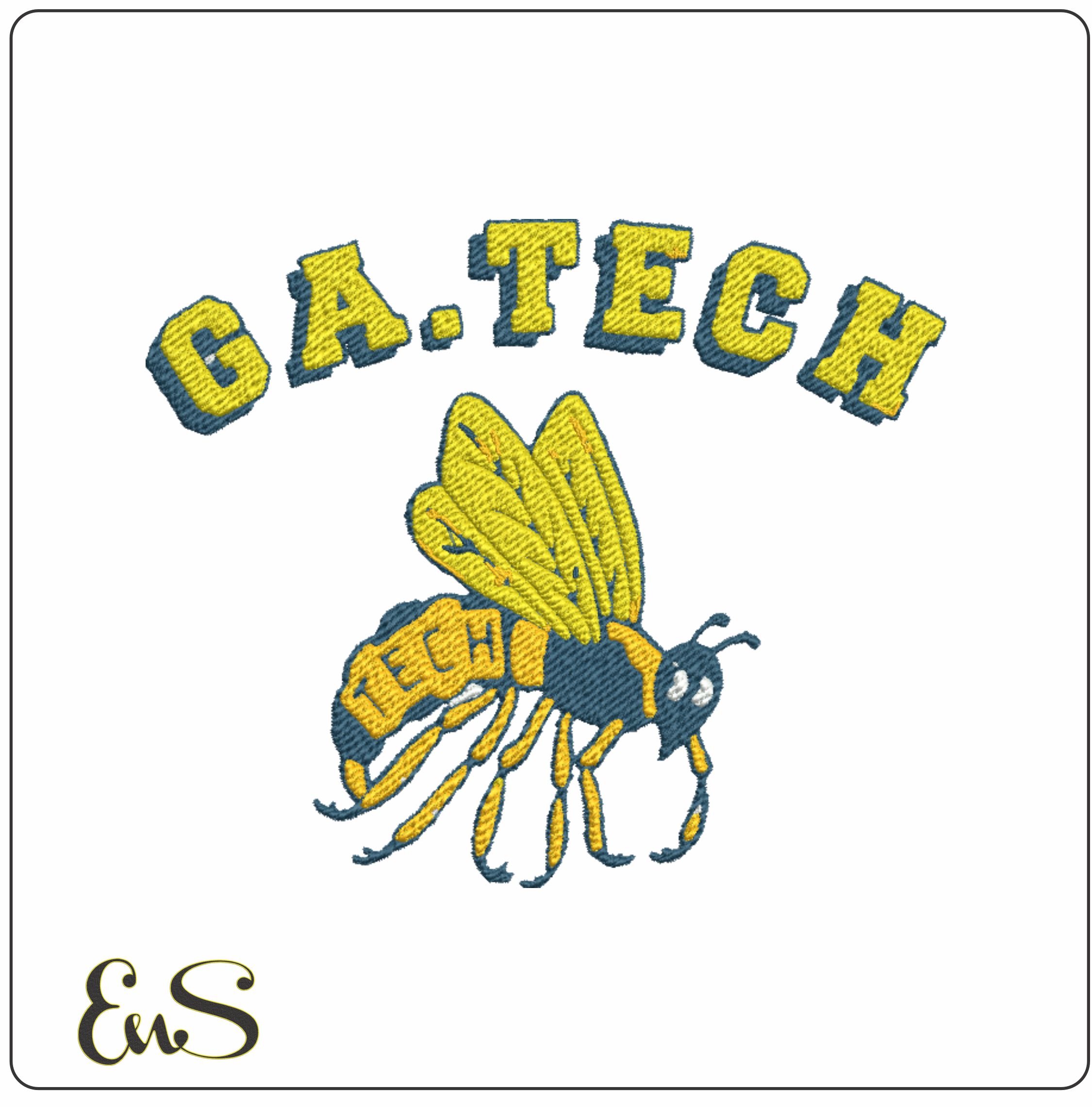Georgia Tech Yellow Jacket 1969 embroidery design - Cartoon Yellow Jacket embroidery machine pattern G T embroidery file - instant download in a frame