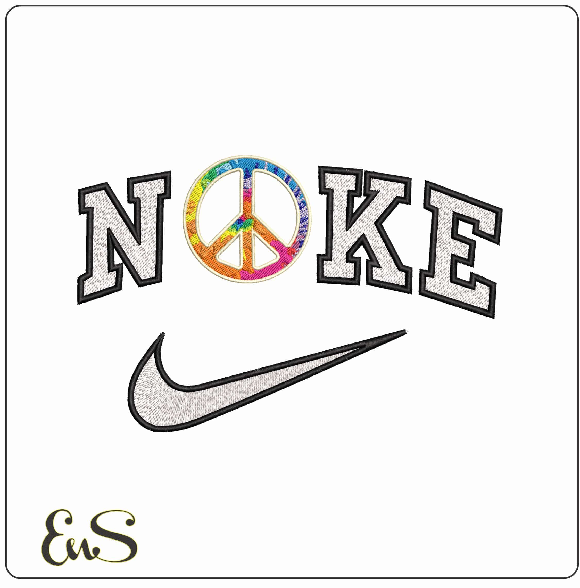 Nike Hippy Peace Sign - Elegant embroidery design file - instant download