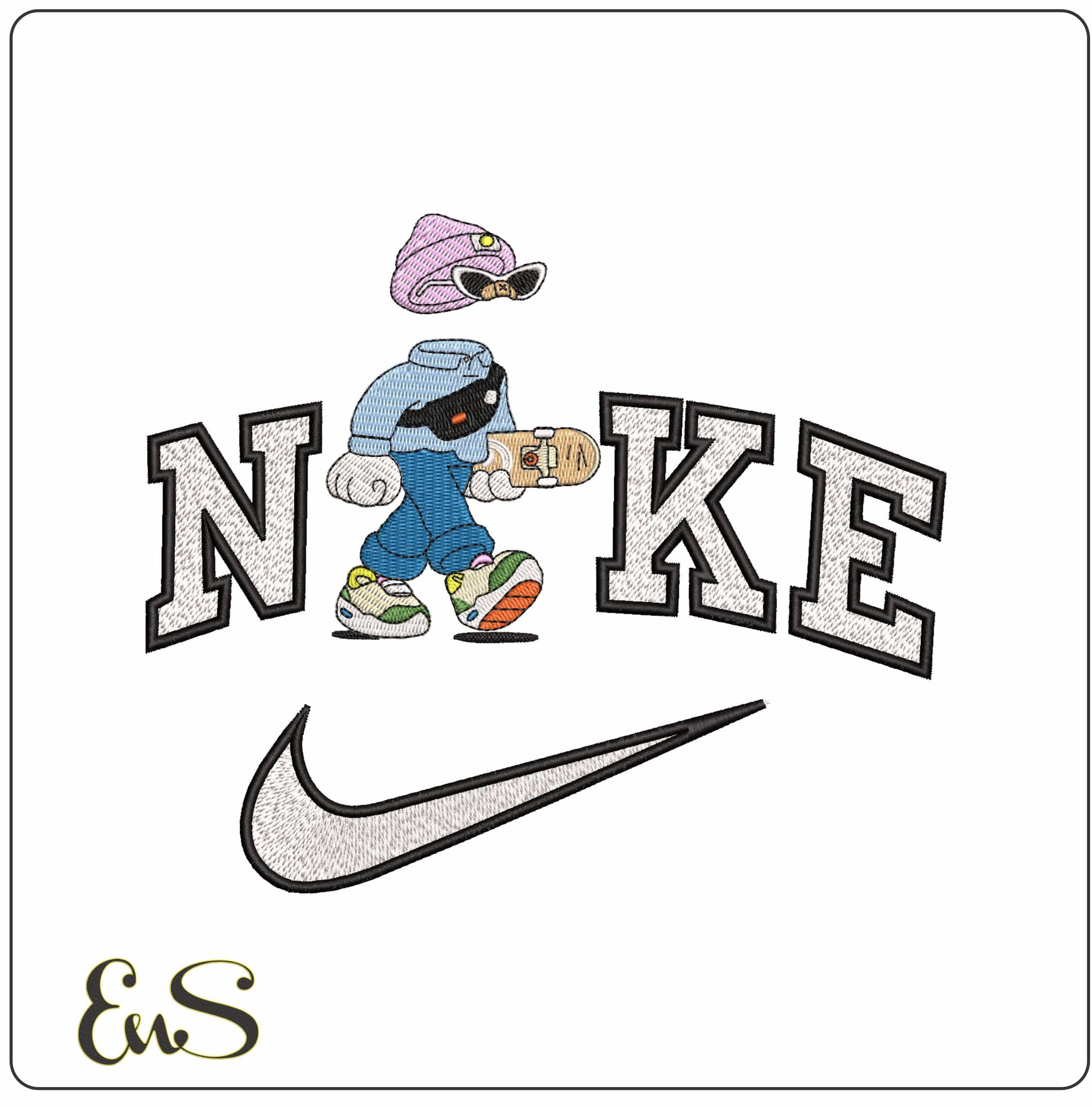 Nike Invisible Friends Skateboarder - Elegant embroidery design file - instant download