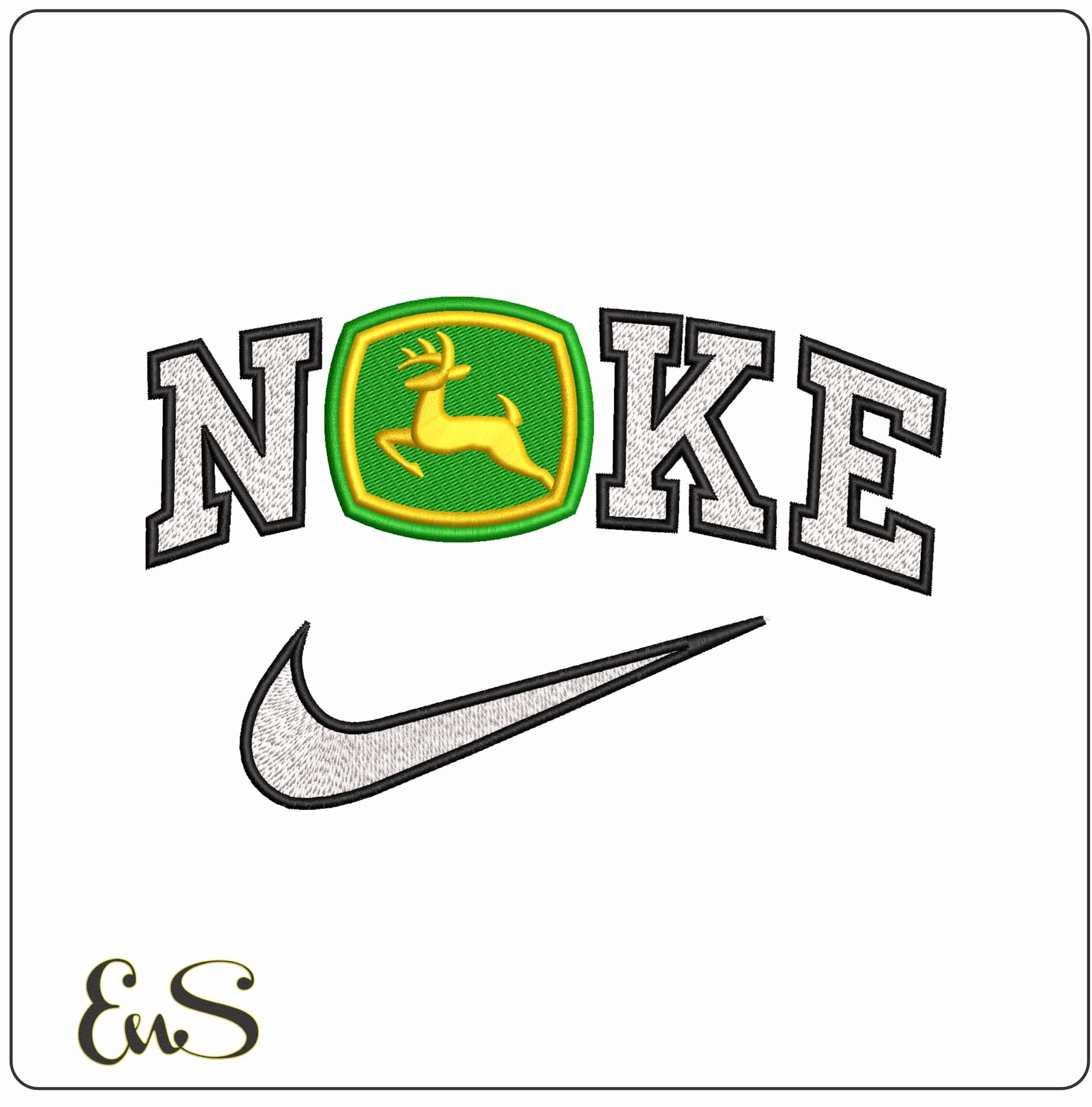 Nike John Deere 3D - Elegant embroidery design file - instant download