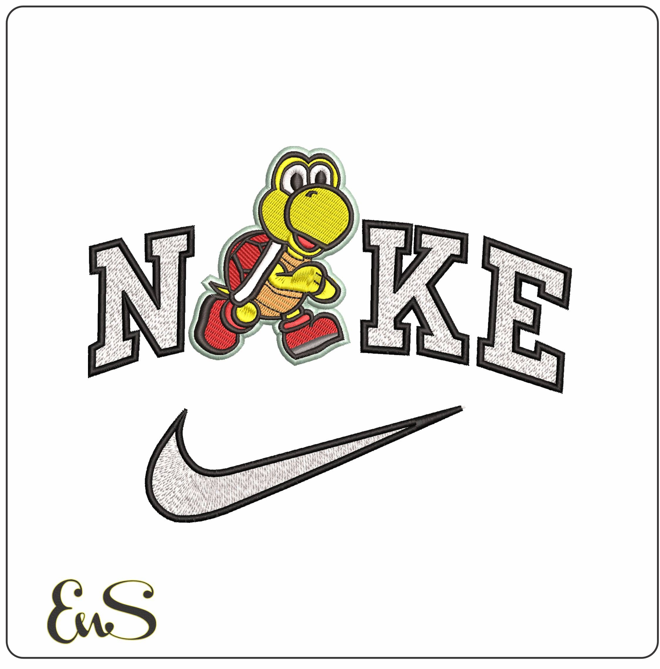 Nike Koopa Troopa Turtle Super Mario Bros - Elegant embroidery design file - instant download