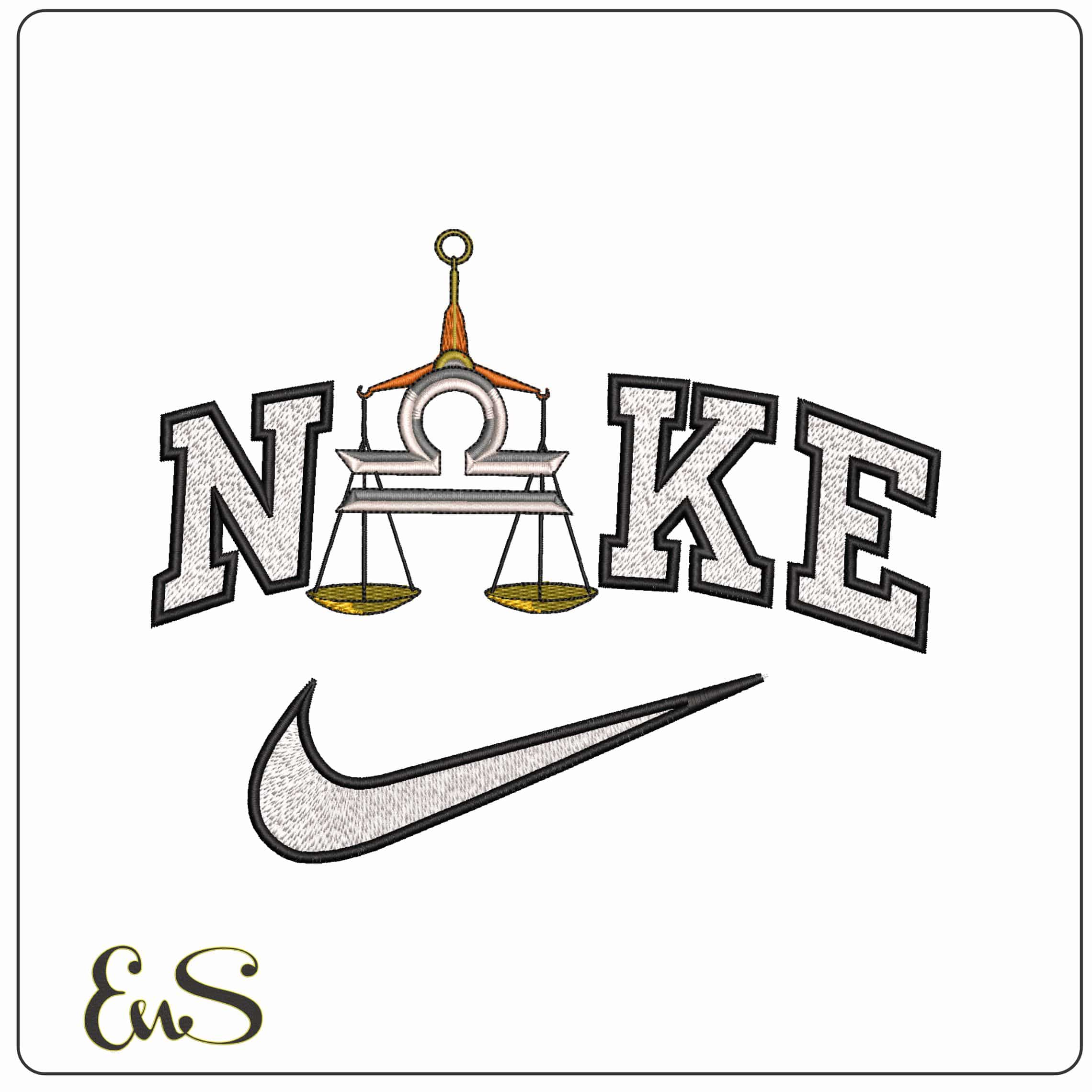 Nike Libra Scales and Symbol Zodiac - Elegant embroidery design file - instant download