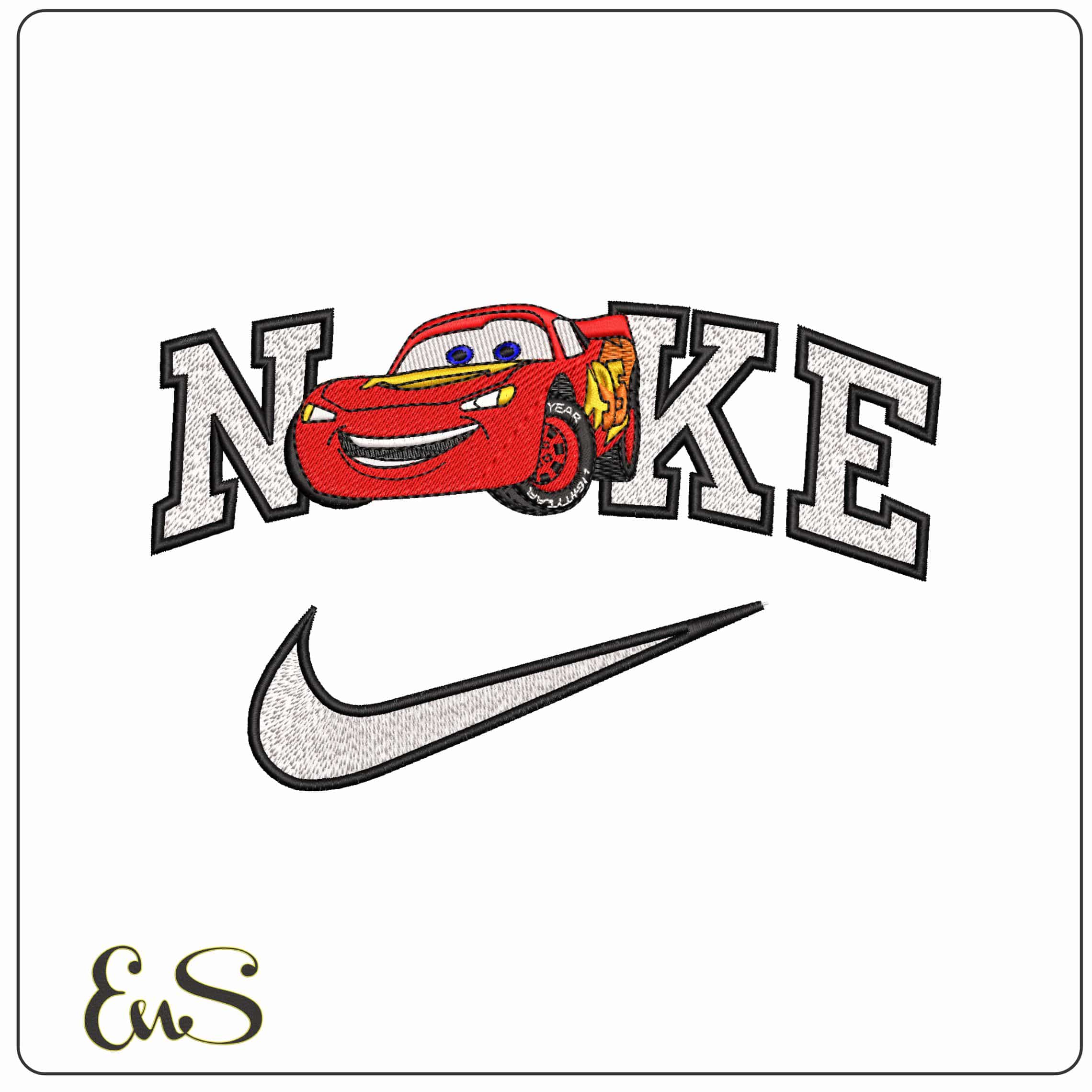 Nike Lightning McQueen Cars - Elegant embroidery design file - instant download