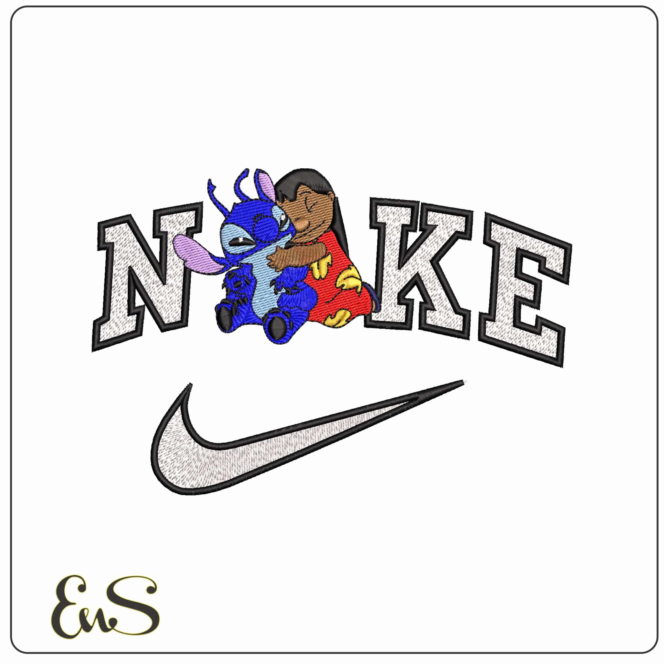 Nike Lilo Pelekai hug Stitch - Elegant embroidery design file - instant download