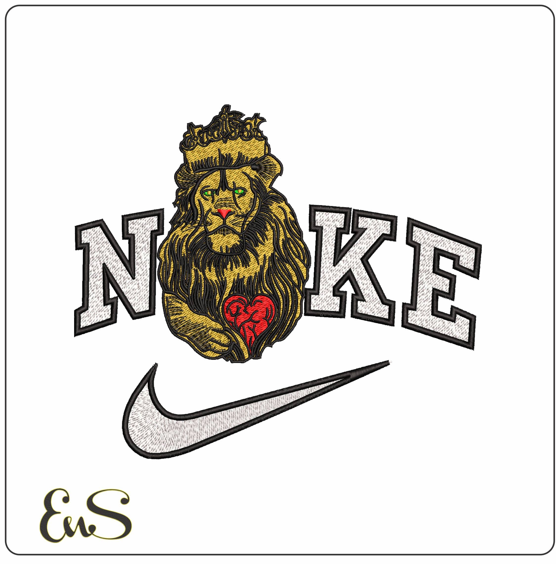 Nike Lion gets Heart Wizard of Oz - Elegant embroidery design file - instant download