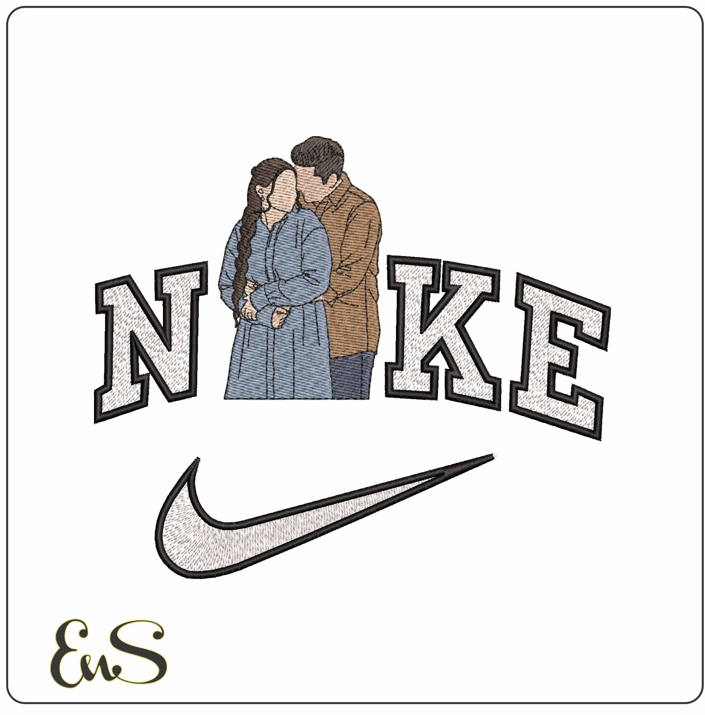 Nike Loving Couple - Elegant embroidery design file - instant download