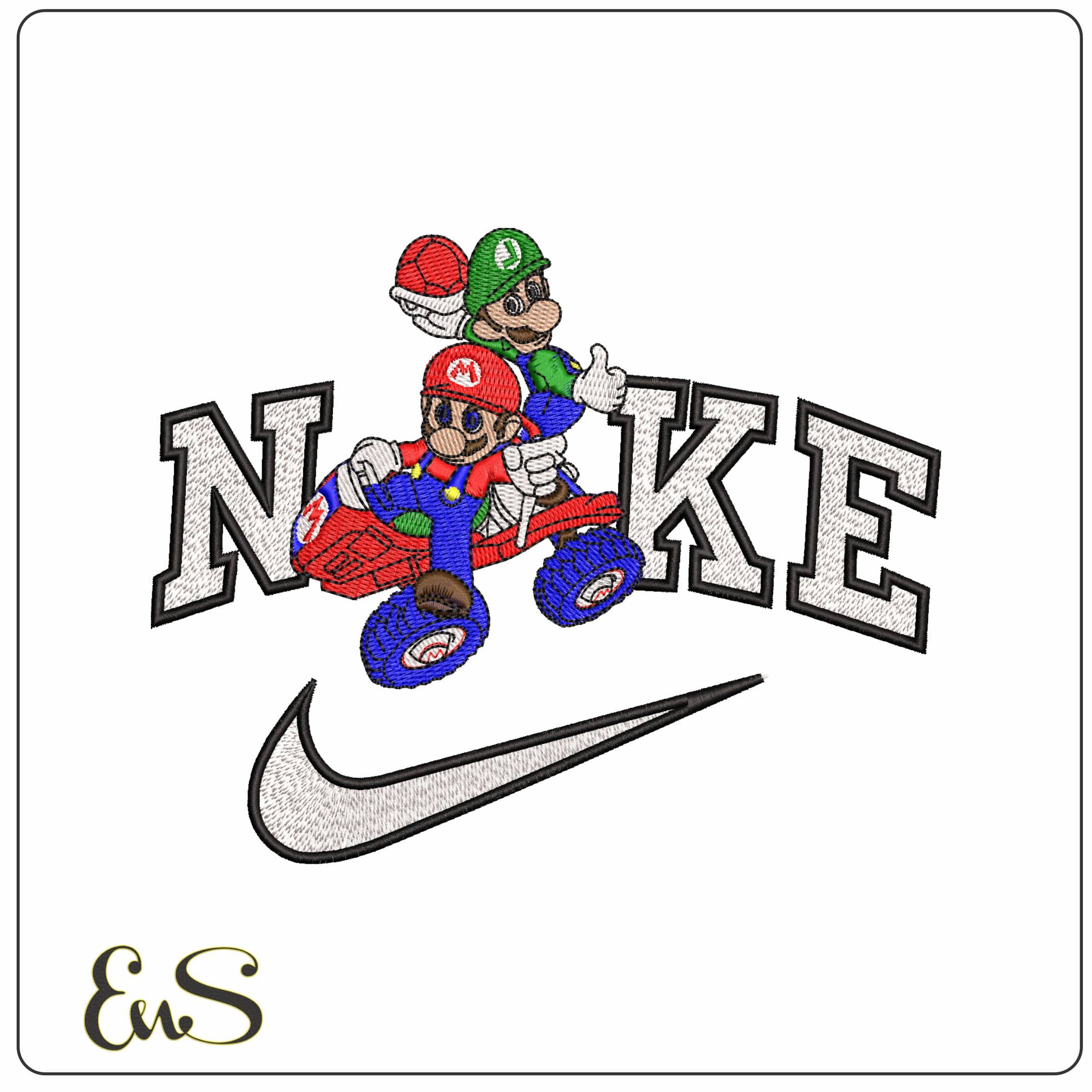 Nike Luigi and Mario on Lawnmower Super Mario - Elegant embroidery design file - instant download