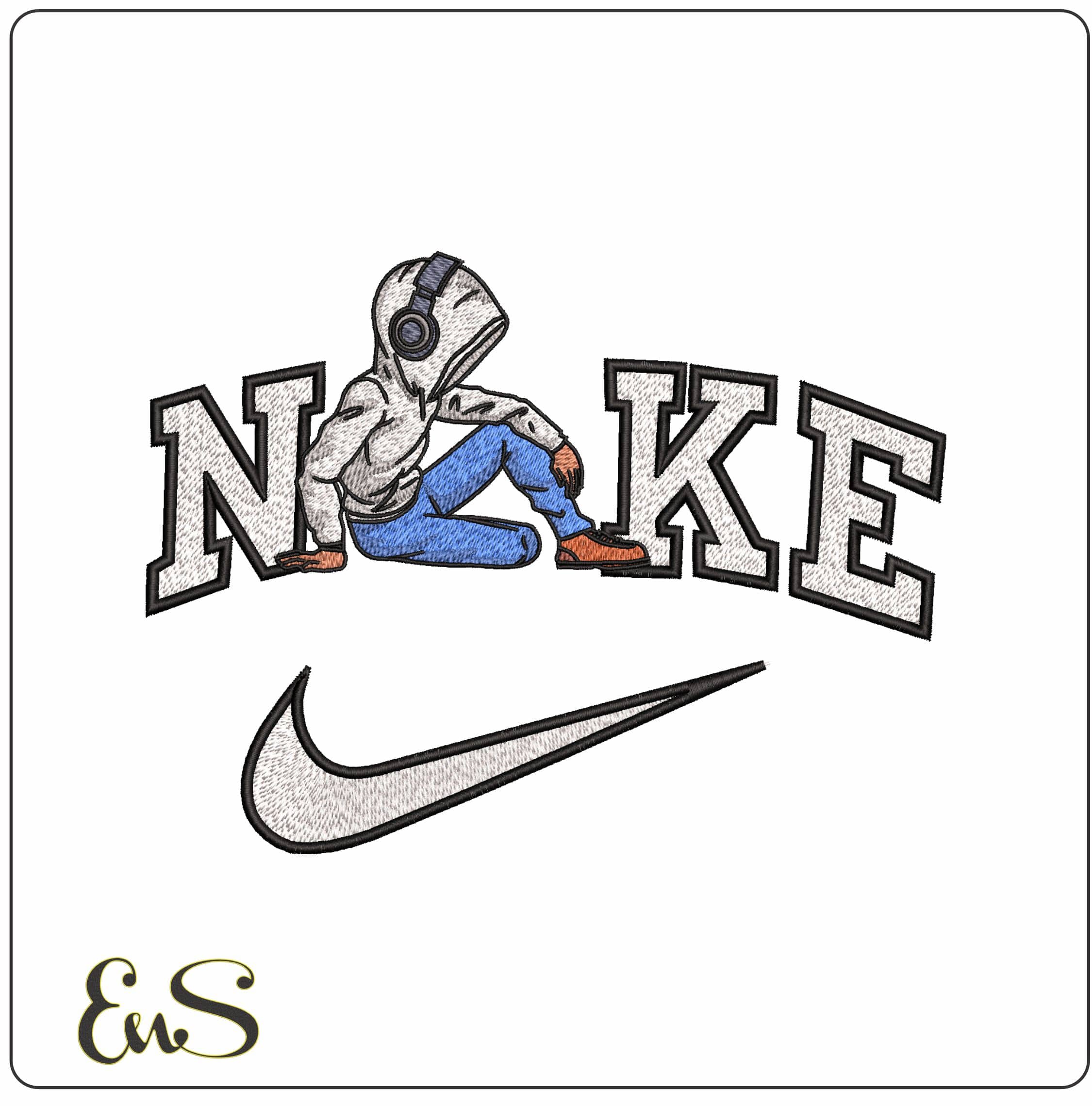 Nike Man Sitting Listening to Music - Elegant embroidery design file - instant download