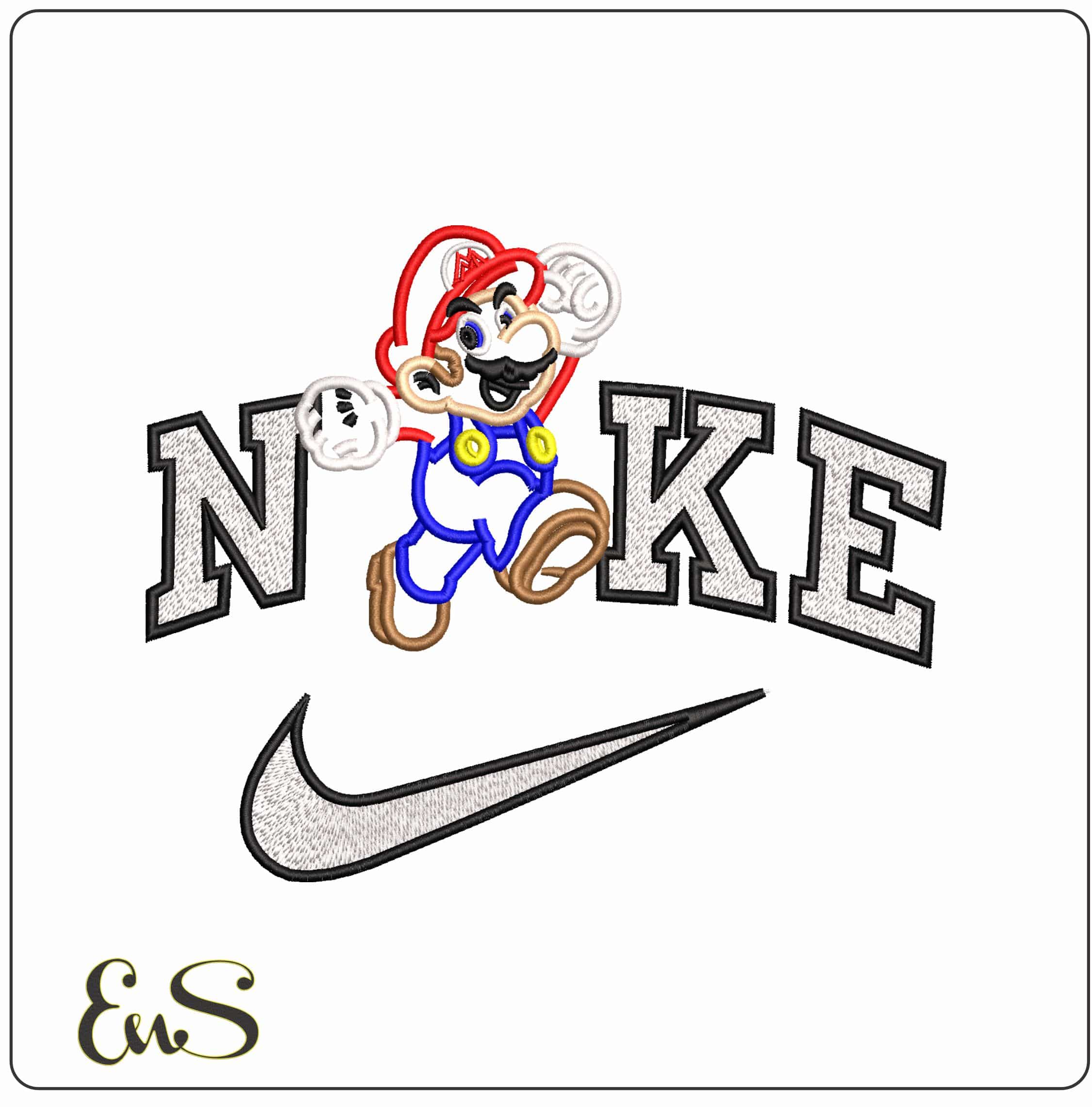 Nike Mario Bros Line art - Elegant embroidery design file - instant download