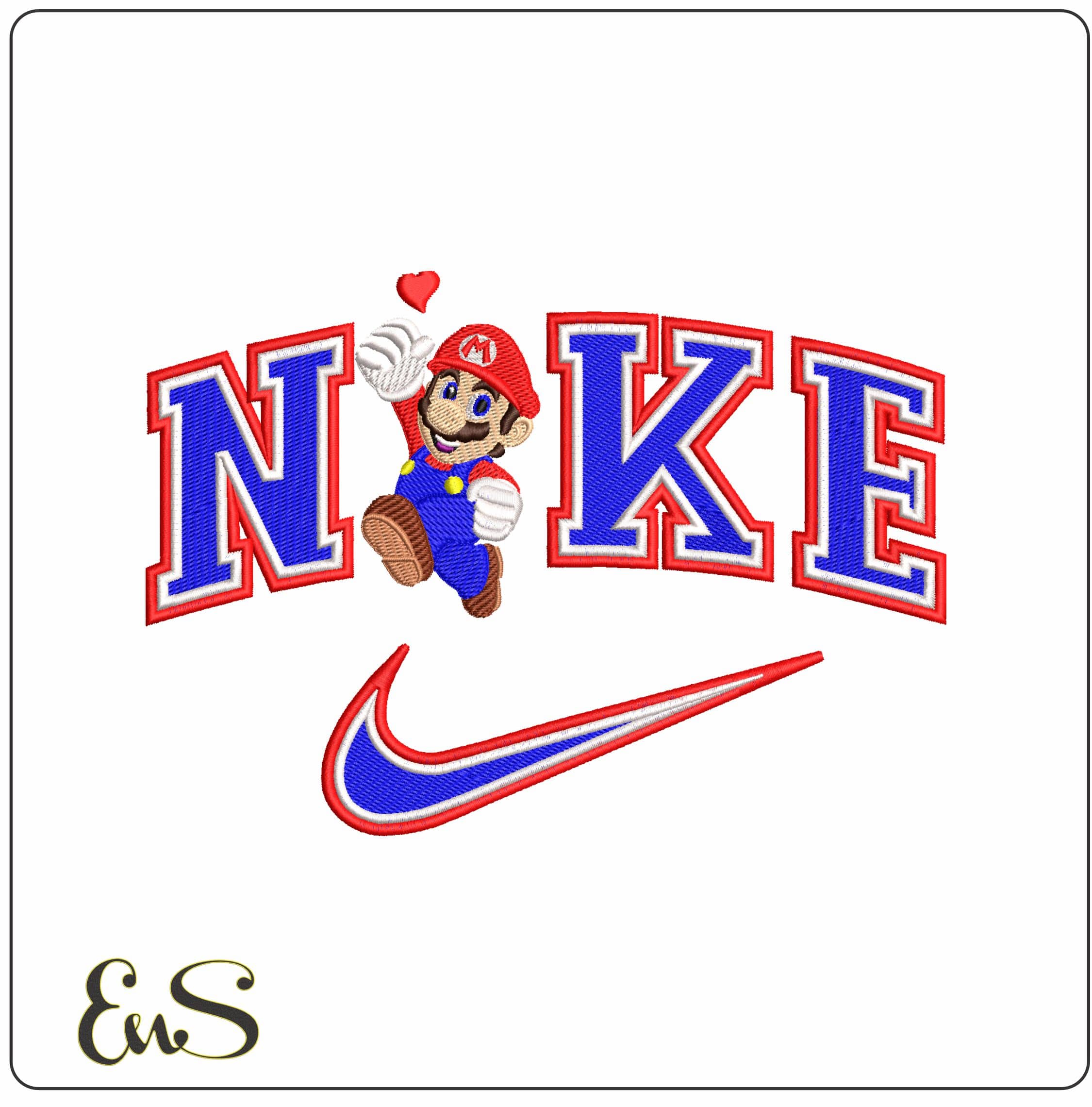 Nike Mario Bros with Heart- Elegant embroidery design file - instant download