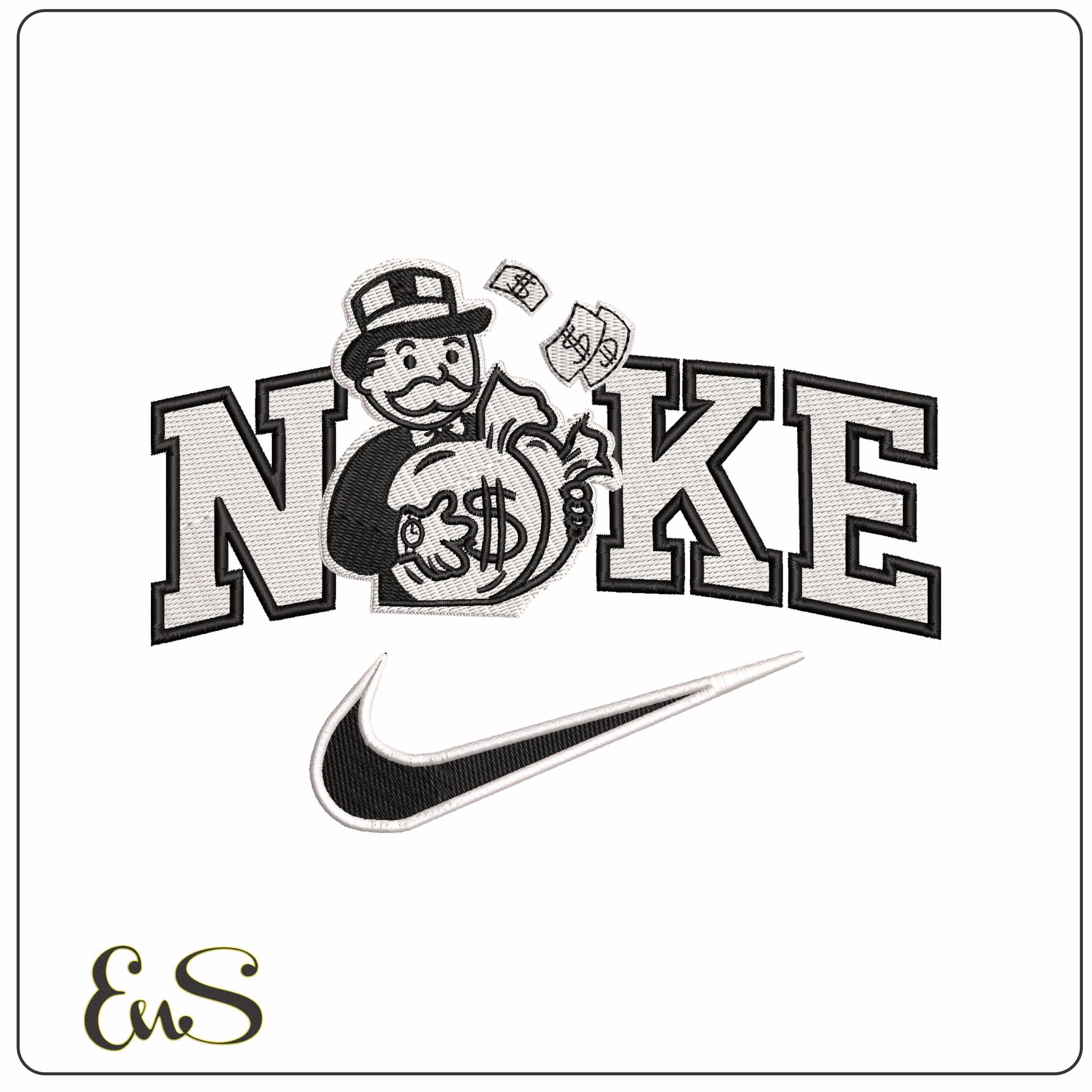 Nike Mr Monopoly with Money - Elegant embroidery design file - instant download