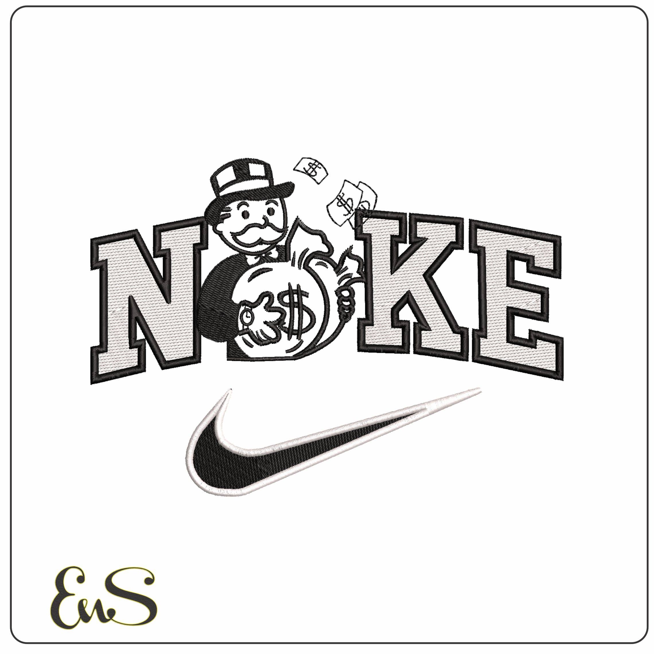 Nike Mr Monopoly with Money no background - Elegant embroidery design file - instant download