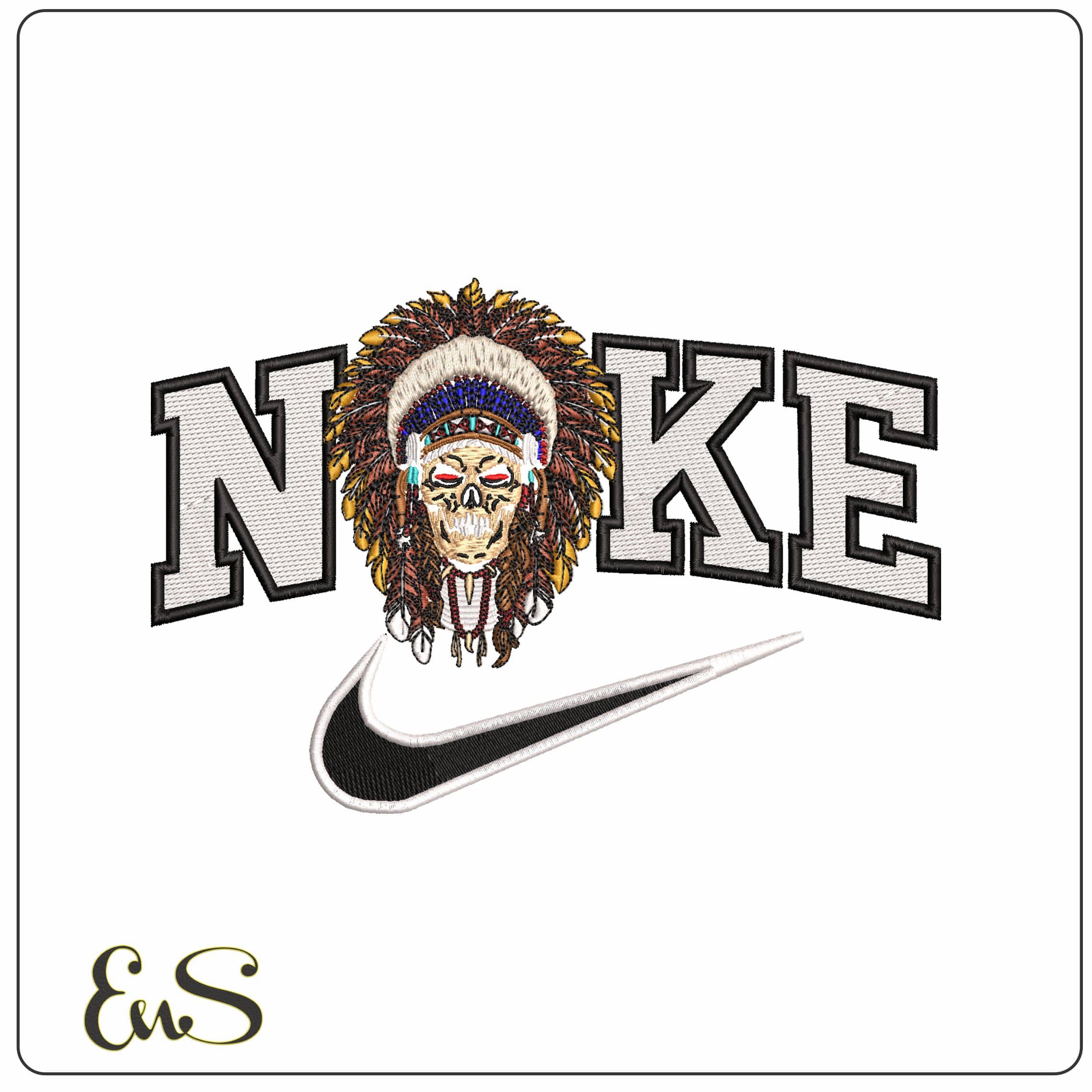 Nike Native Indian Skull with Headdress - Elegant embroidery design file - instant download