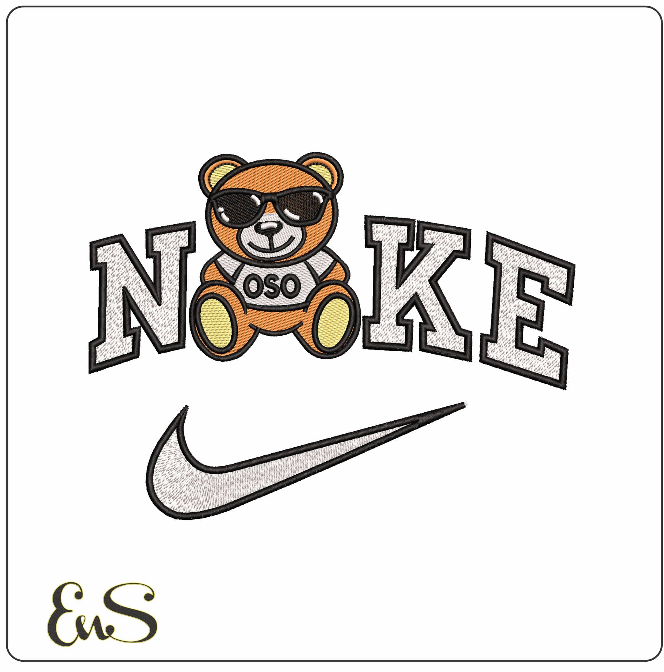 Nike Oso con lentes Bear with Glasses - Elegant embroidery design file - instant download