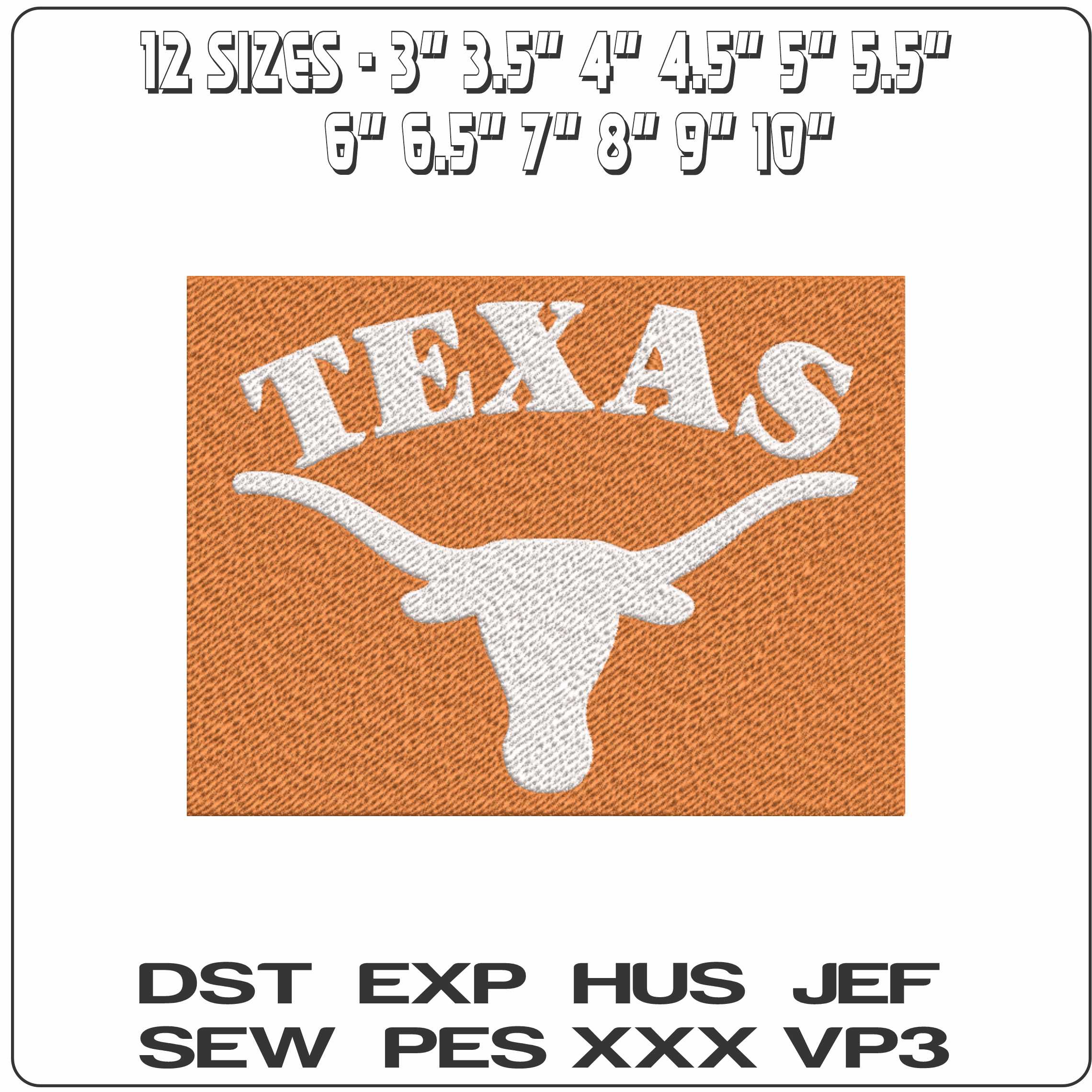 Texas Longhorns Patch embroidery design - Logo embroidery machine pattern embroidery file - instant download in a frame