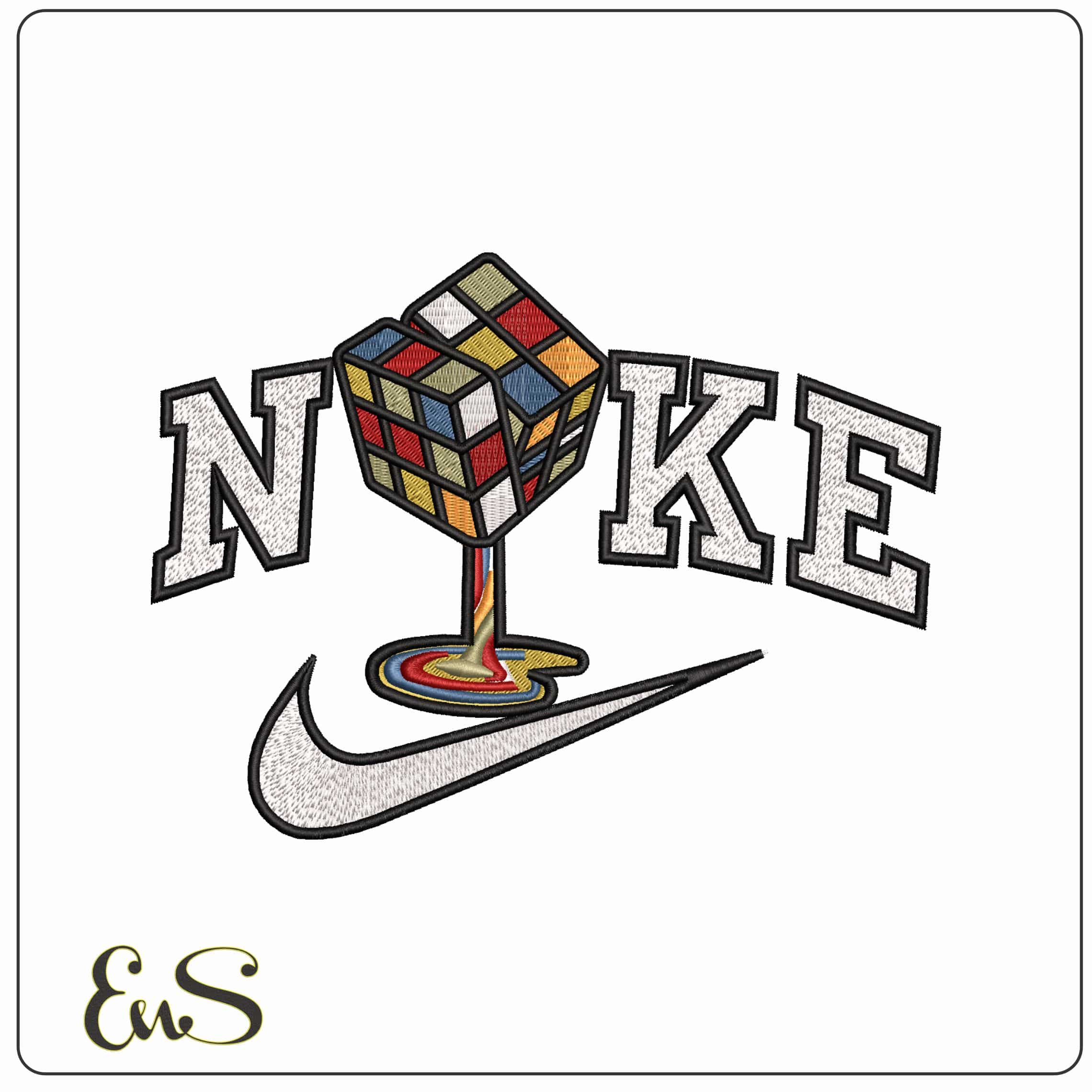 Nike Rubik Cube melting - Elegant embroidery design file - instant download