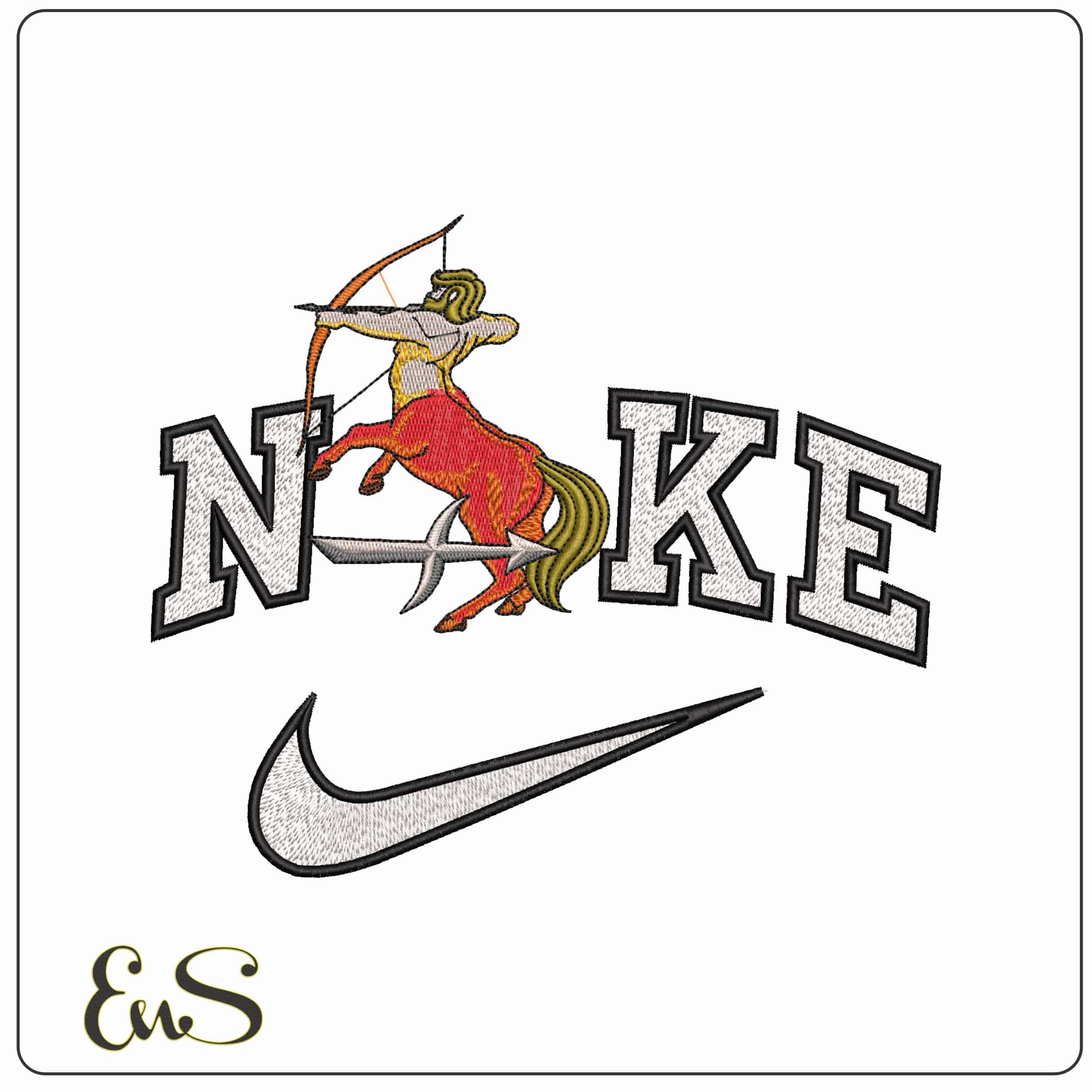 Nike Sagittarius Half Horse Man and Symbol Zodiac - Elegant embroidery design file - instant download