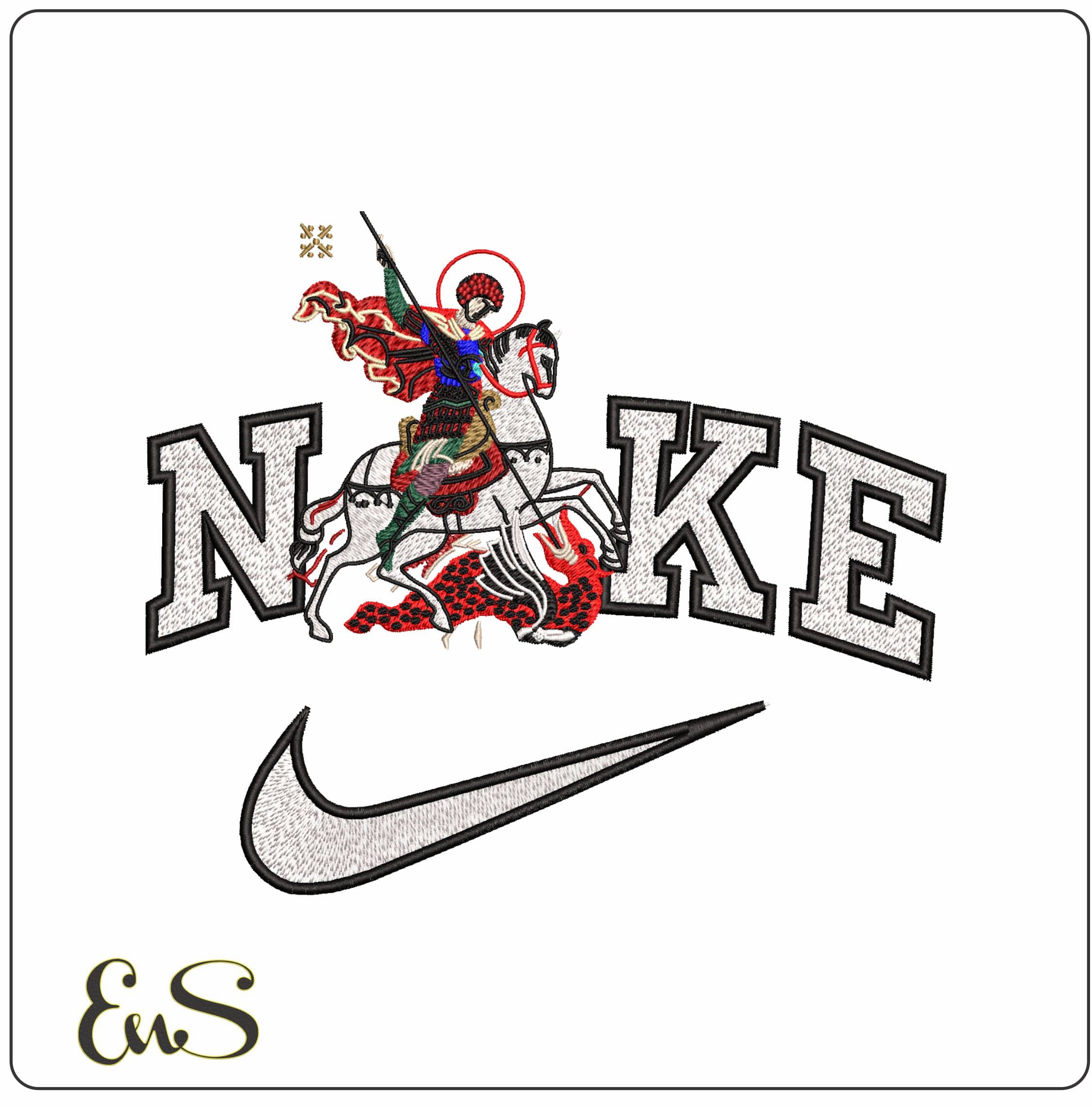 Nike St George Slaying Dragon - Elegant embroidery design file - instant download