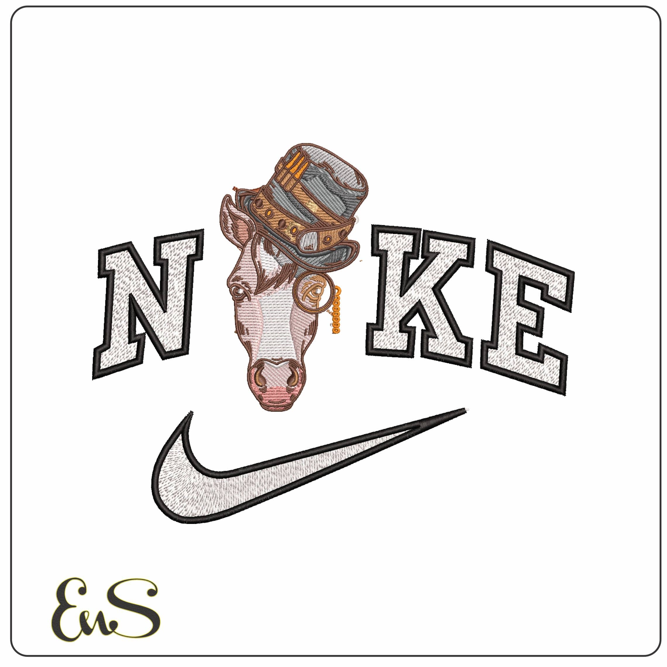 Nike Steam Punk Horse - Elegant embroidery design file - instant download
