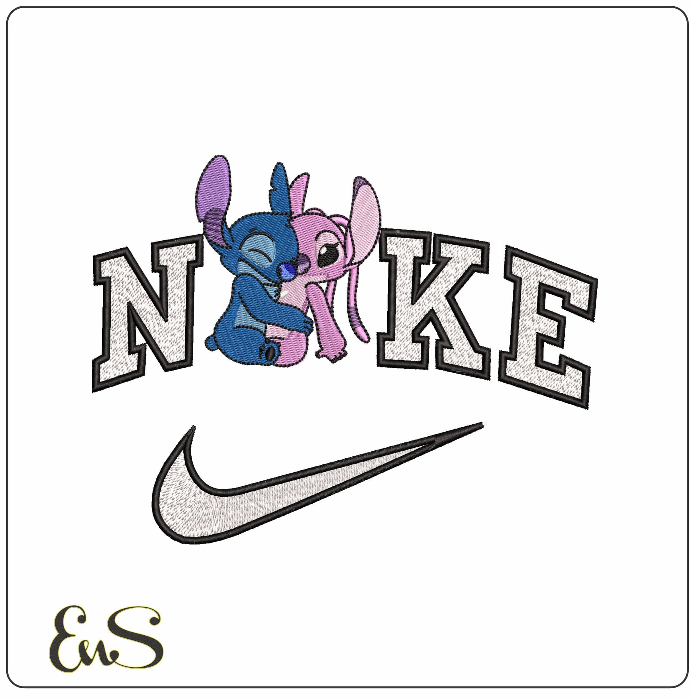Nike Stitch and Angel Tight Cuddle - Elegant embroidery design file - instant download