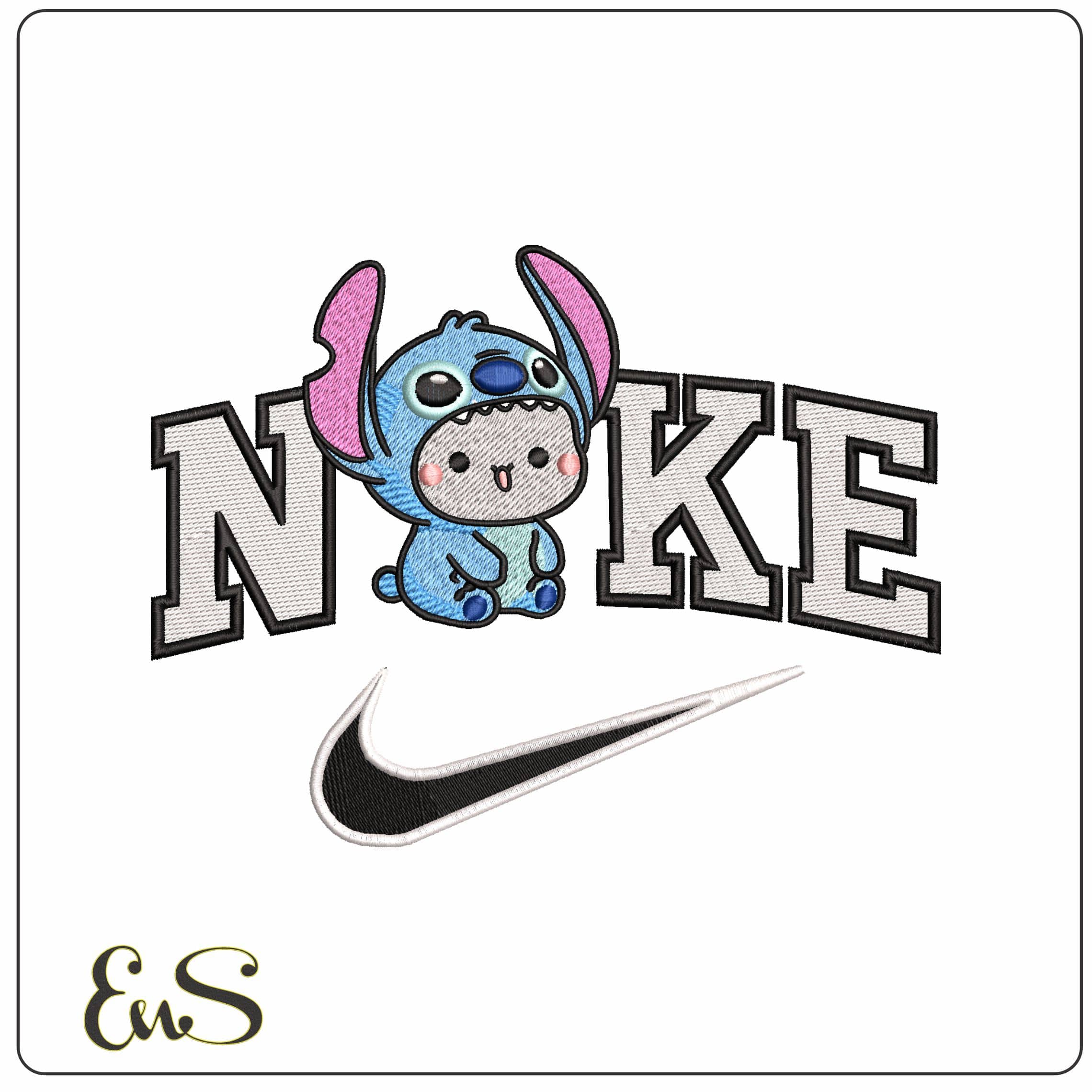 Nike Stitch Chibi Lilo and Stitch - Elegant embroidery design file - instant download