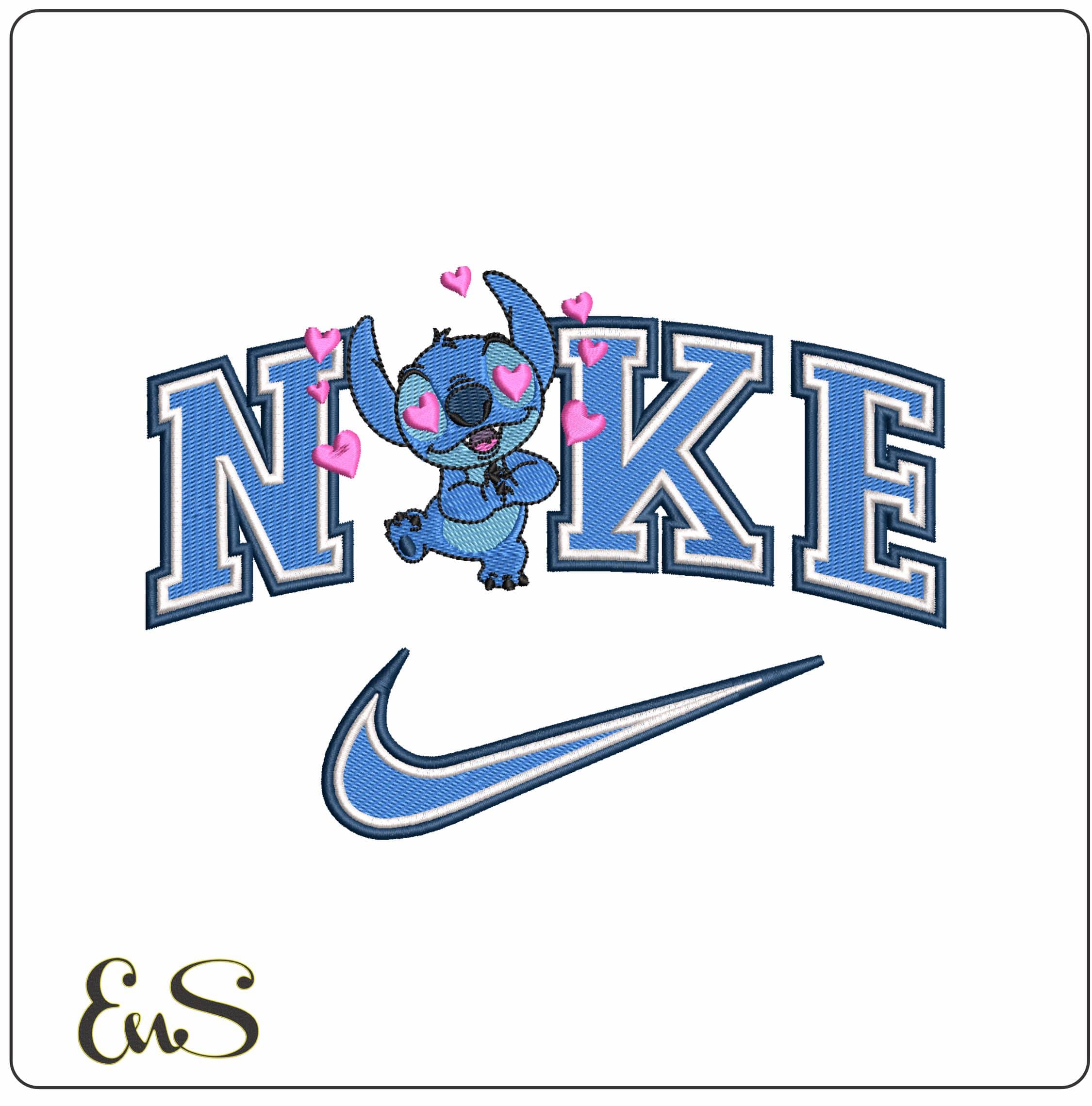 Nike Stitch In Love with Hearts Lilo Stitch - Elegant embroidery design file - instant download