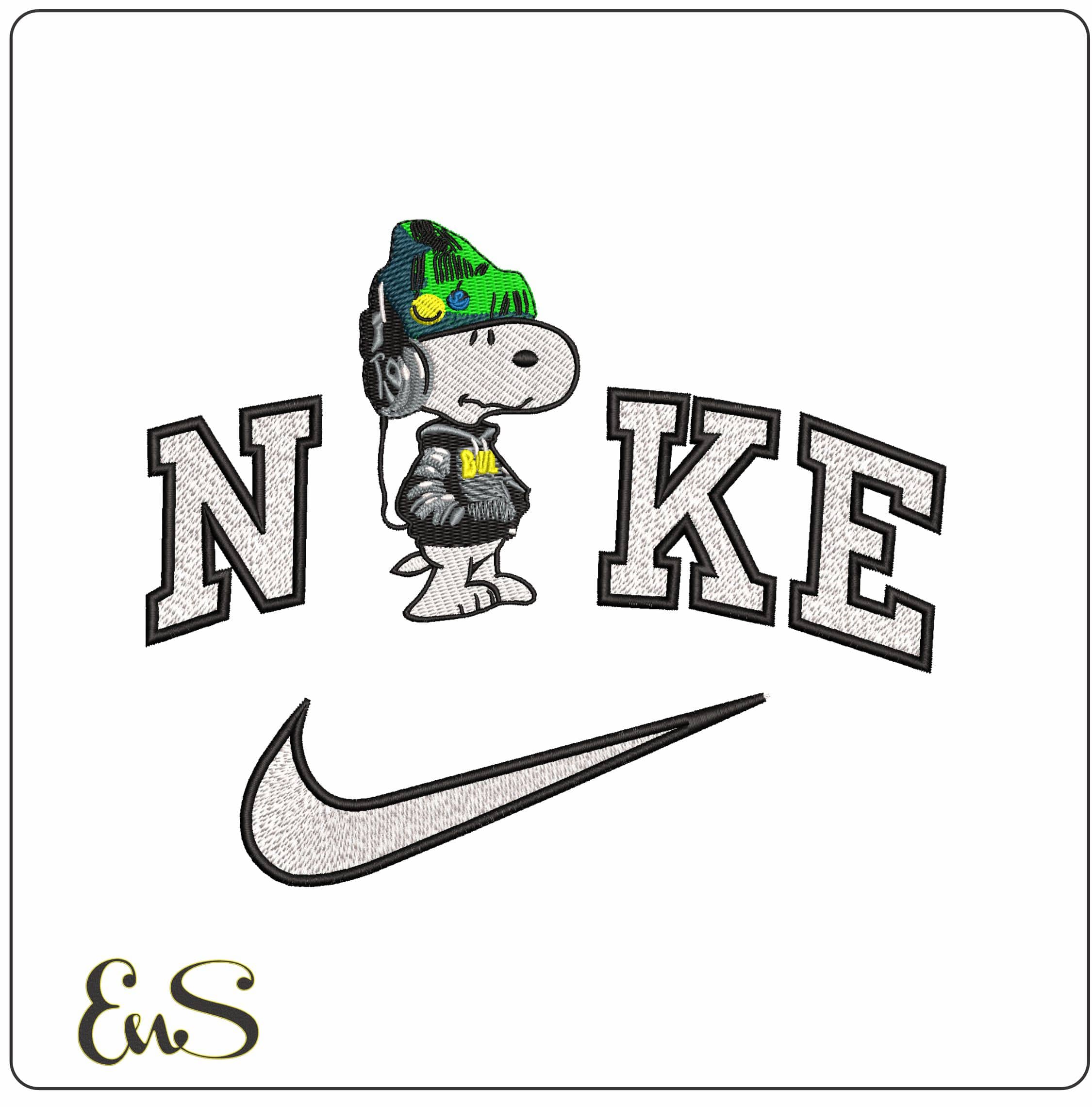 Nike Street Snoopy with Headphone - Elegant embroidery design file - instant download