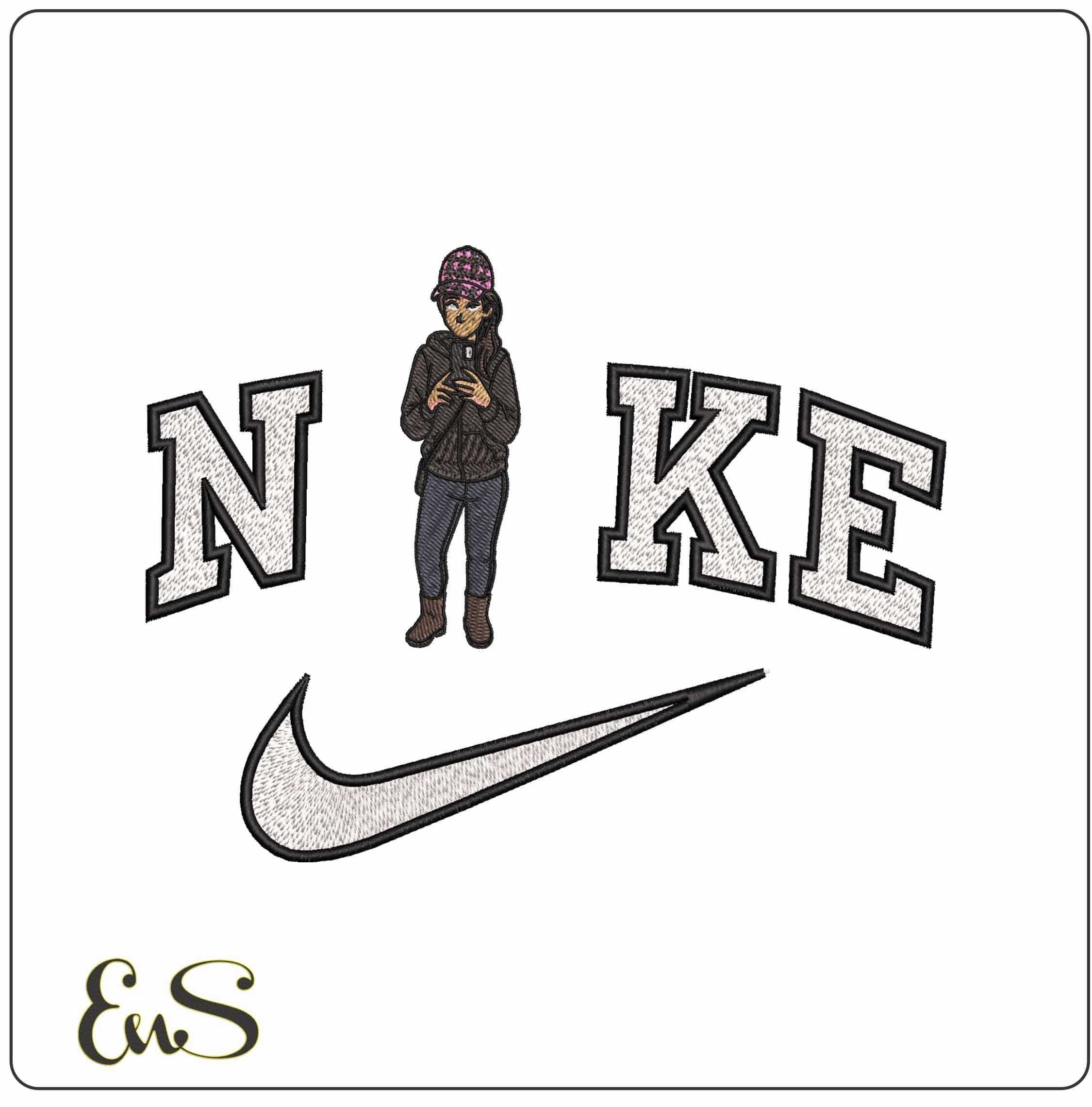 Nike Stylish Asian girl taking Selfie - Elegant embroidery design file - instant download
