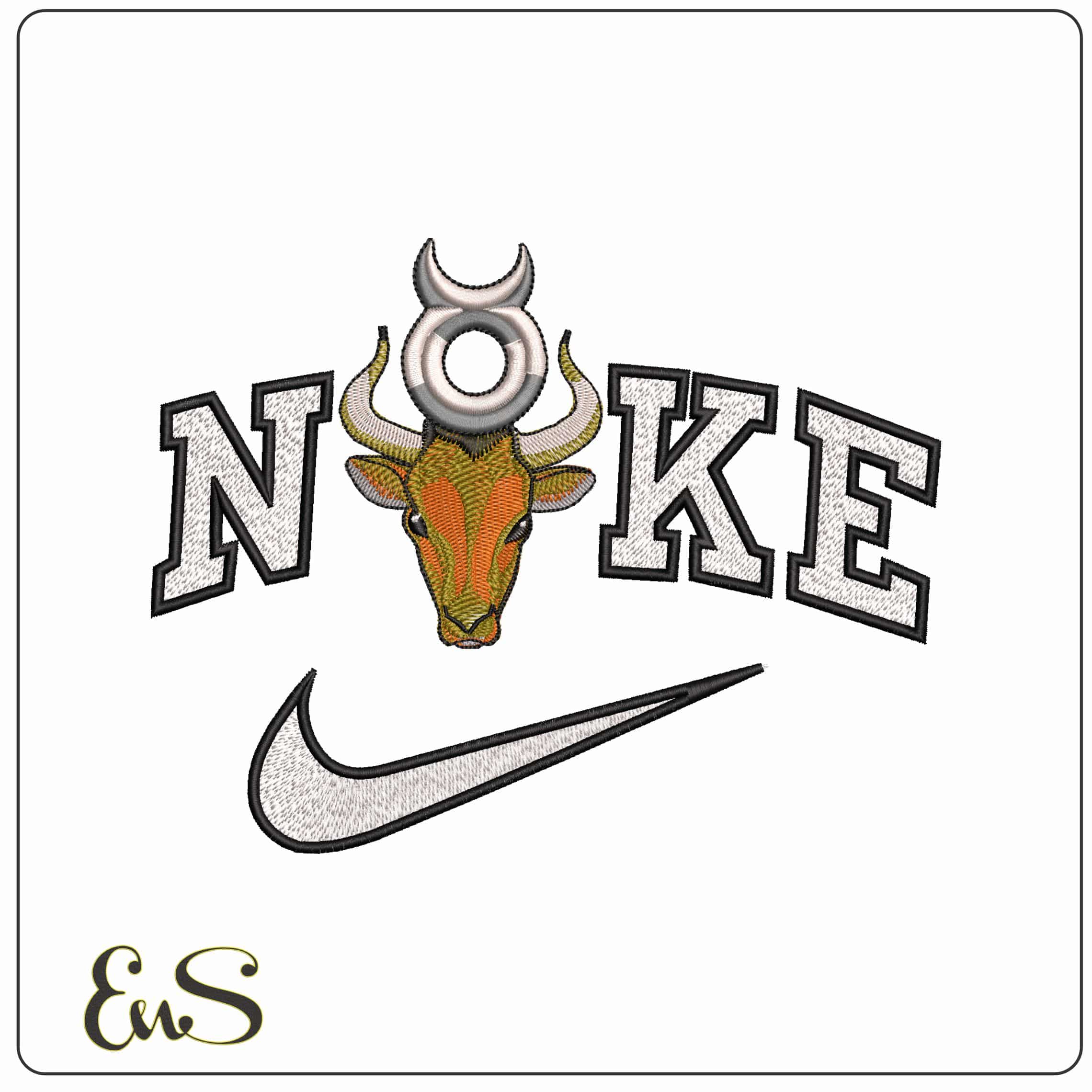 Nike Taurus Bull and Symbol Zodiac - Elegant embroidery design file - instant download
