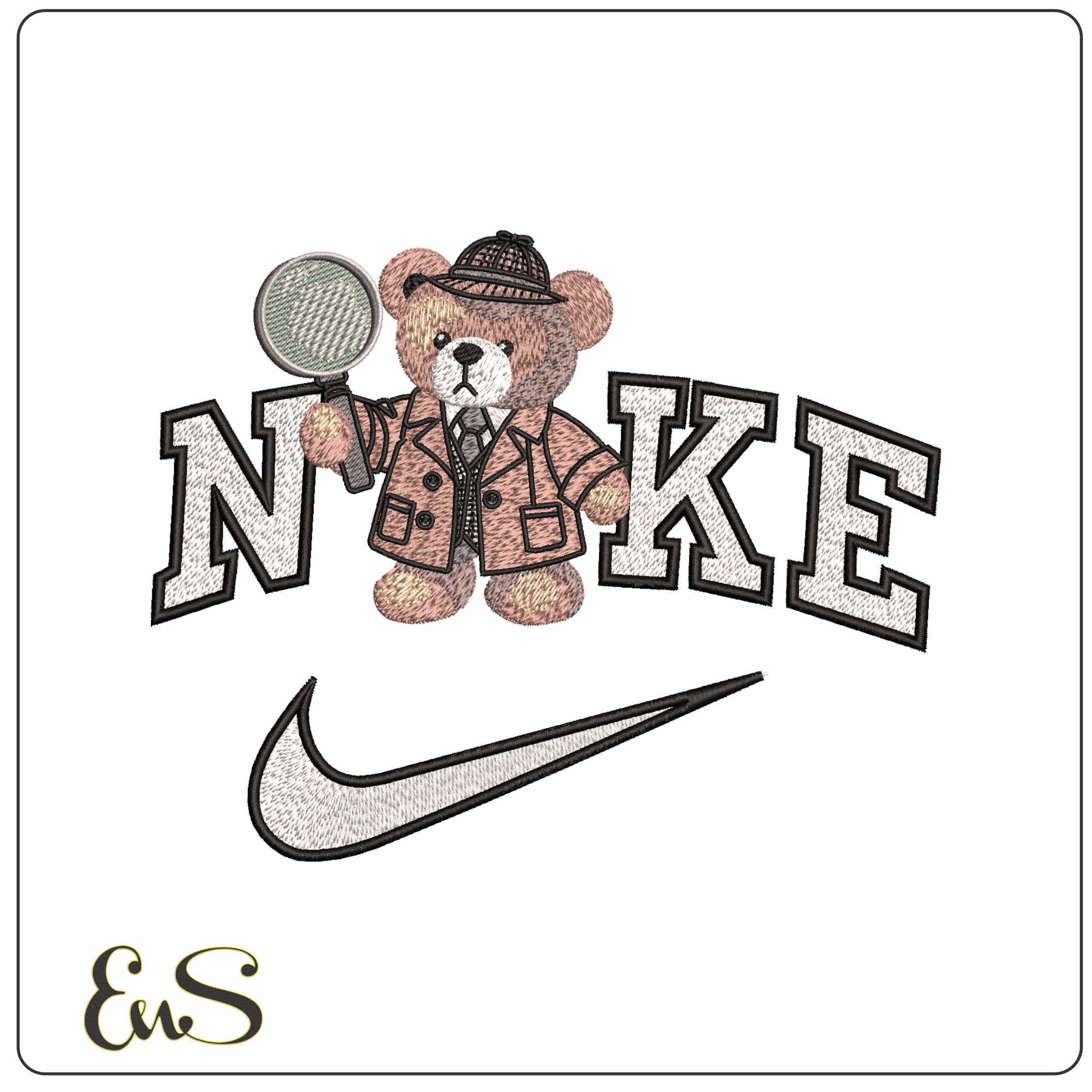 Nike Teddy Bear Detective - Elegant embroidery design file - instant download