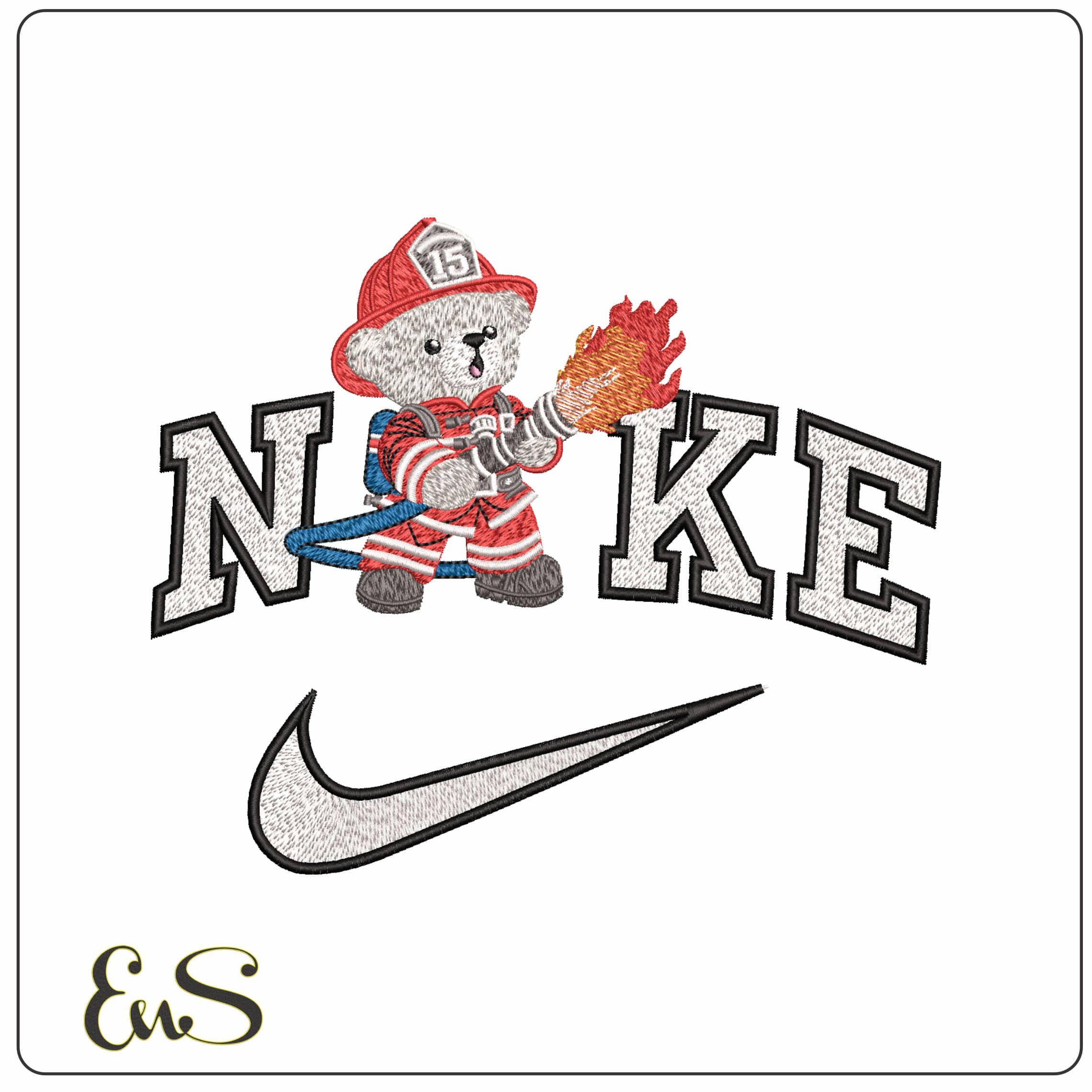 Nike Teddy Bear Fireman - Elegant embroidery design file - instant download