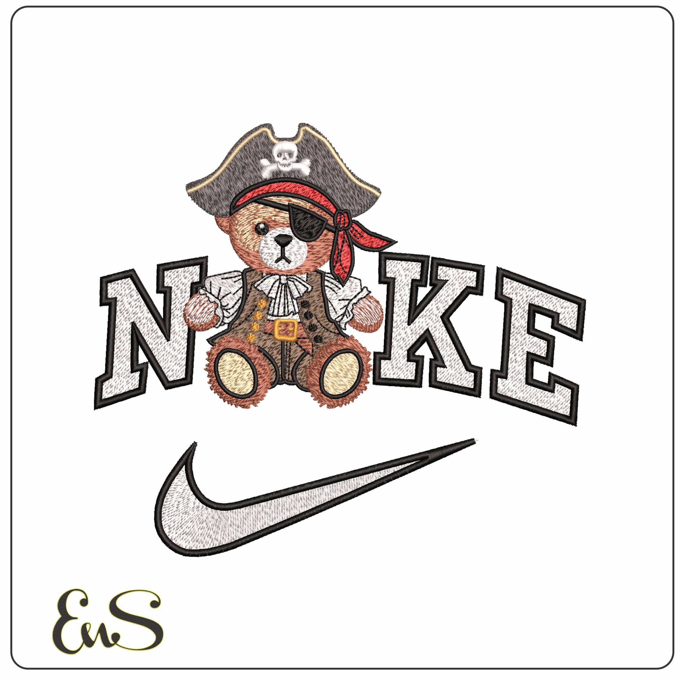 Nike Teddy Bear Pirate - Elegant embroidery design file - instant download