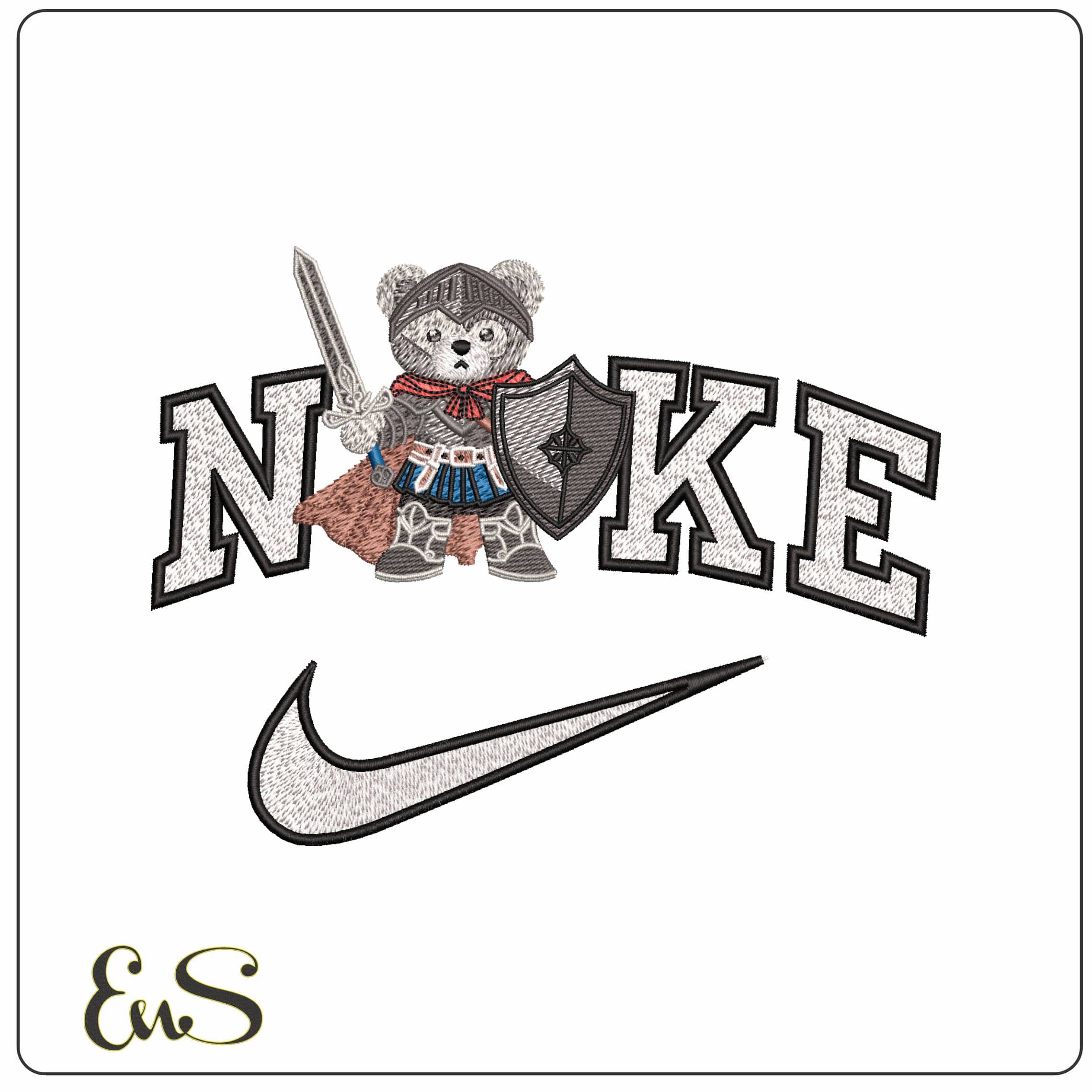 Nike Teddy Bear Warrior - Elegant embroidery design file - instant download