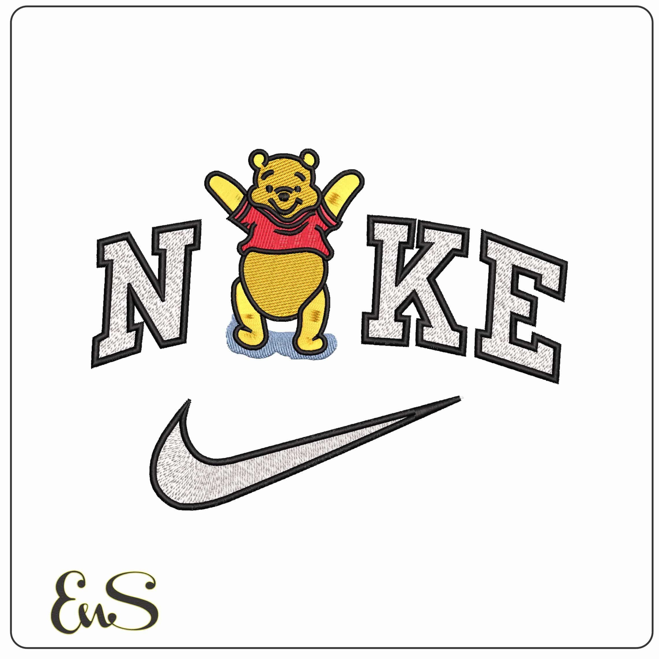 Nike Winnie the Pooh Jumping in Puddles - Elegant embroidery design file - instant download