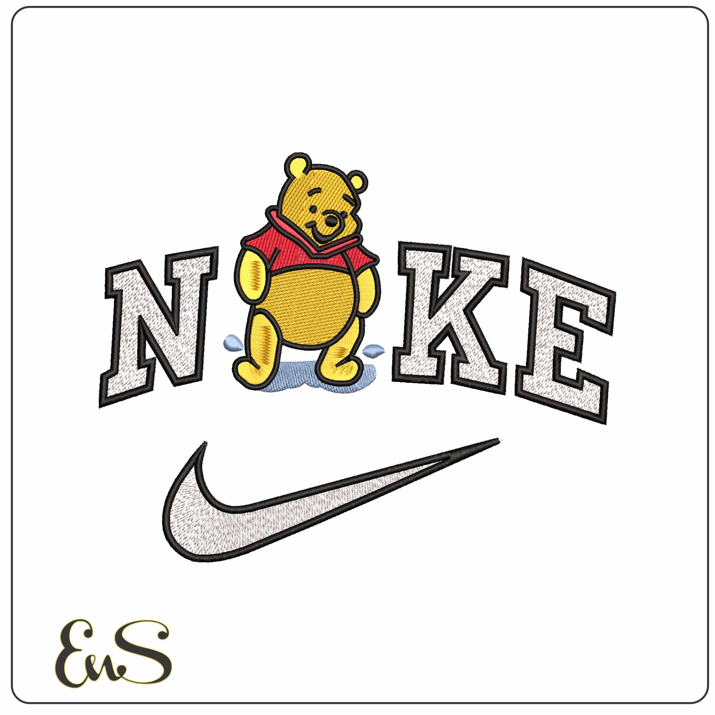 Nike Winnie the Pooh Testing in Puddles - Elegant embroidery design file - instant download