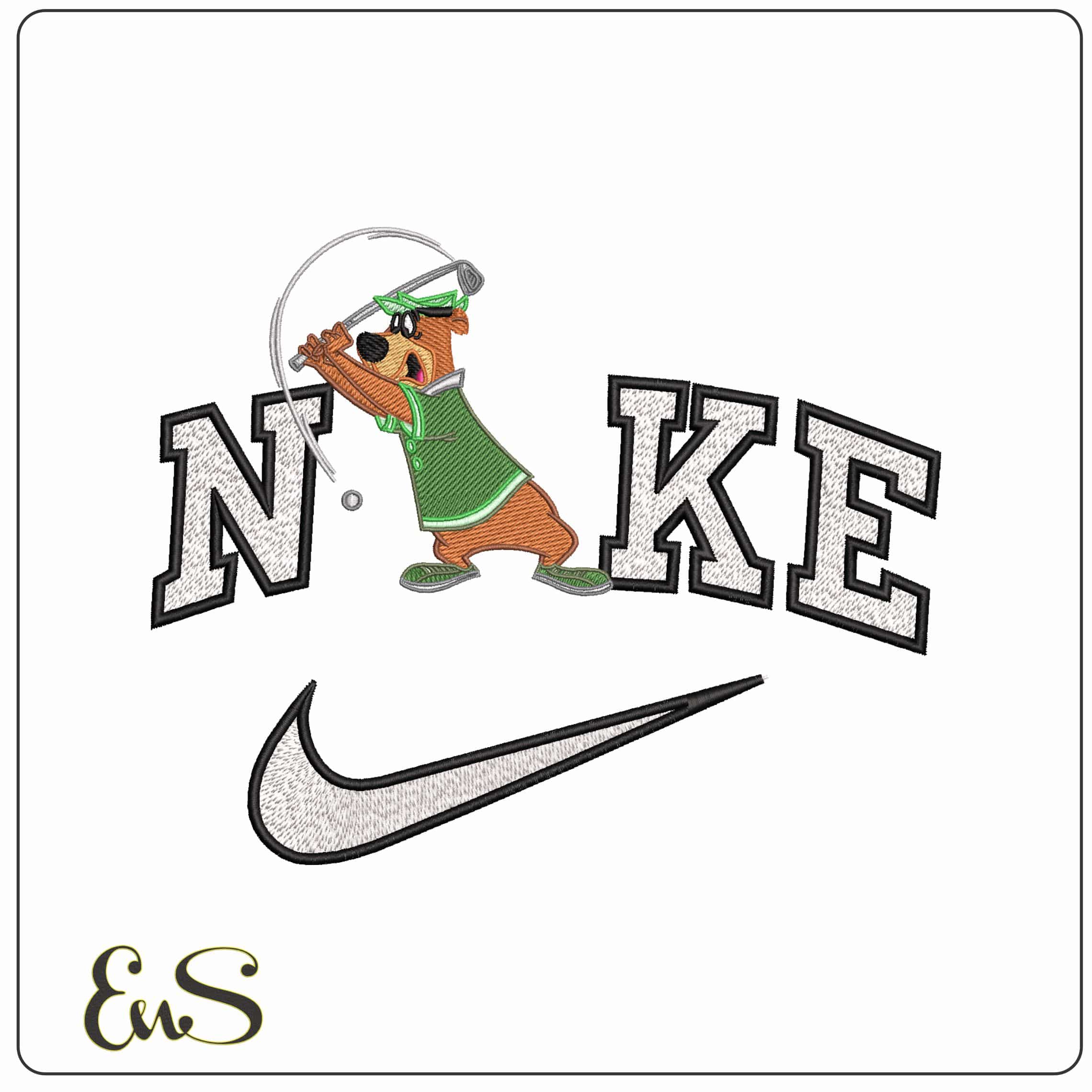 Nike Yogi Bear playing Golf - Elegant embroidery design file - instant download