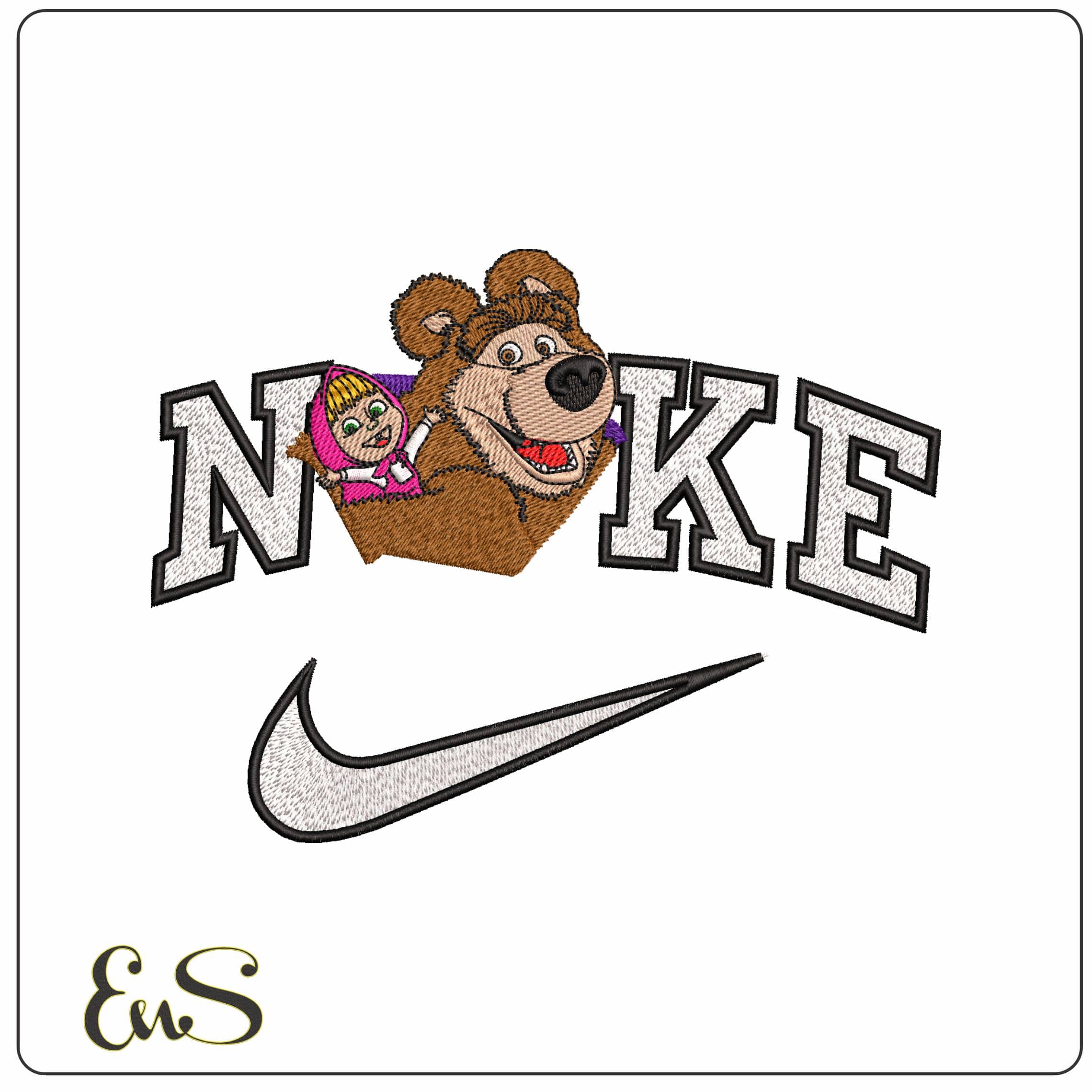 NikeMasha and the Bear Cartoon - Elegant embroidery design file - instant download