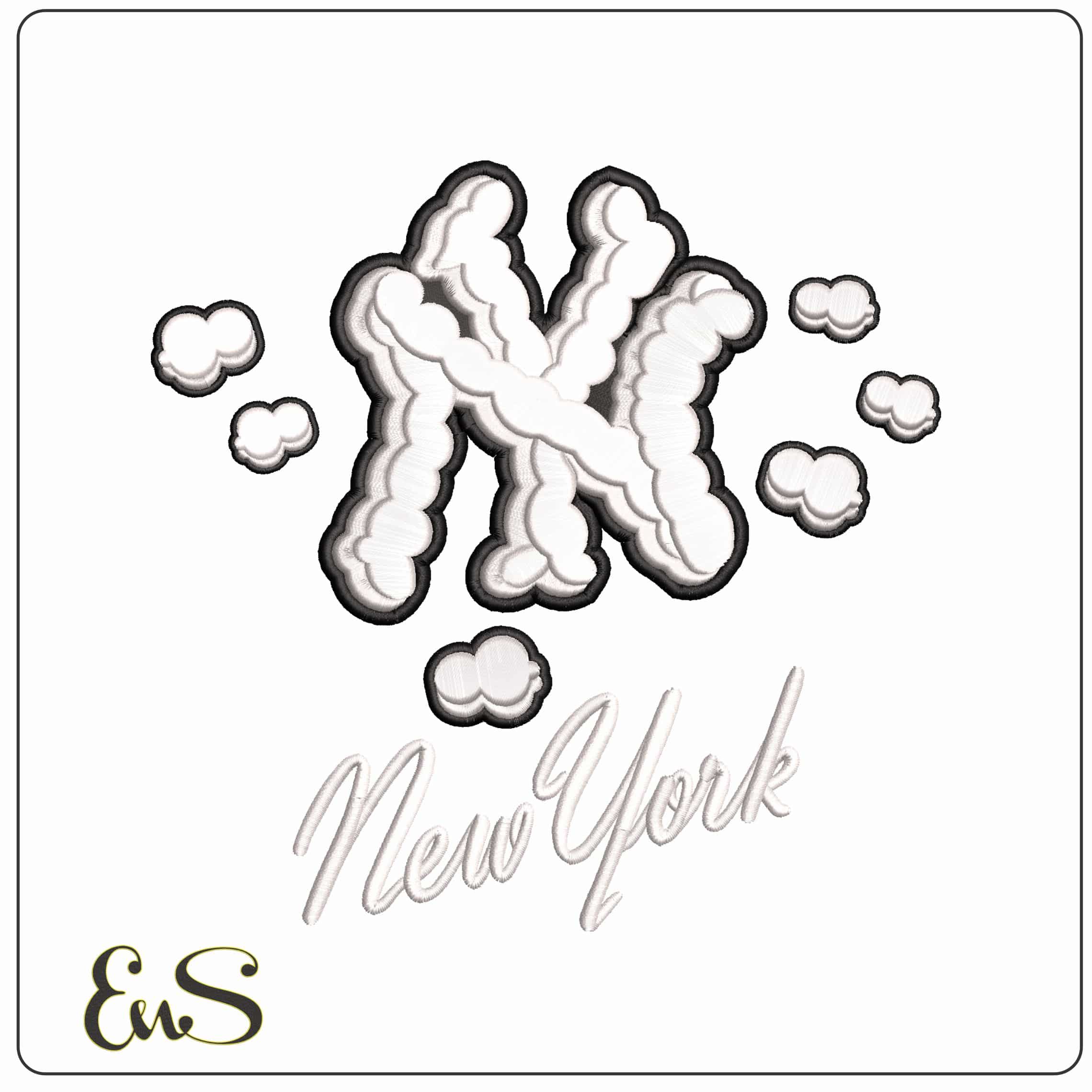 NY Clouds New York - Elegant embroidery design file - instant download