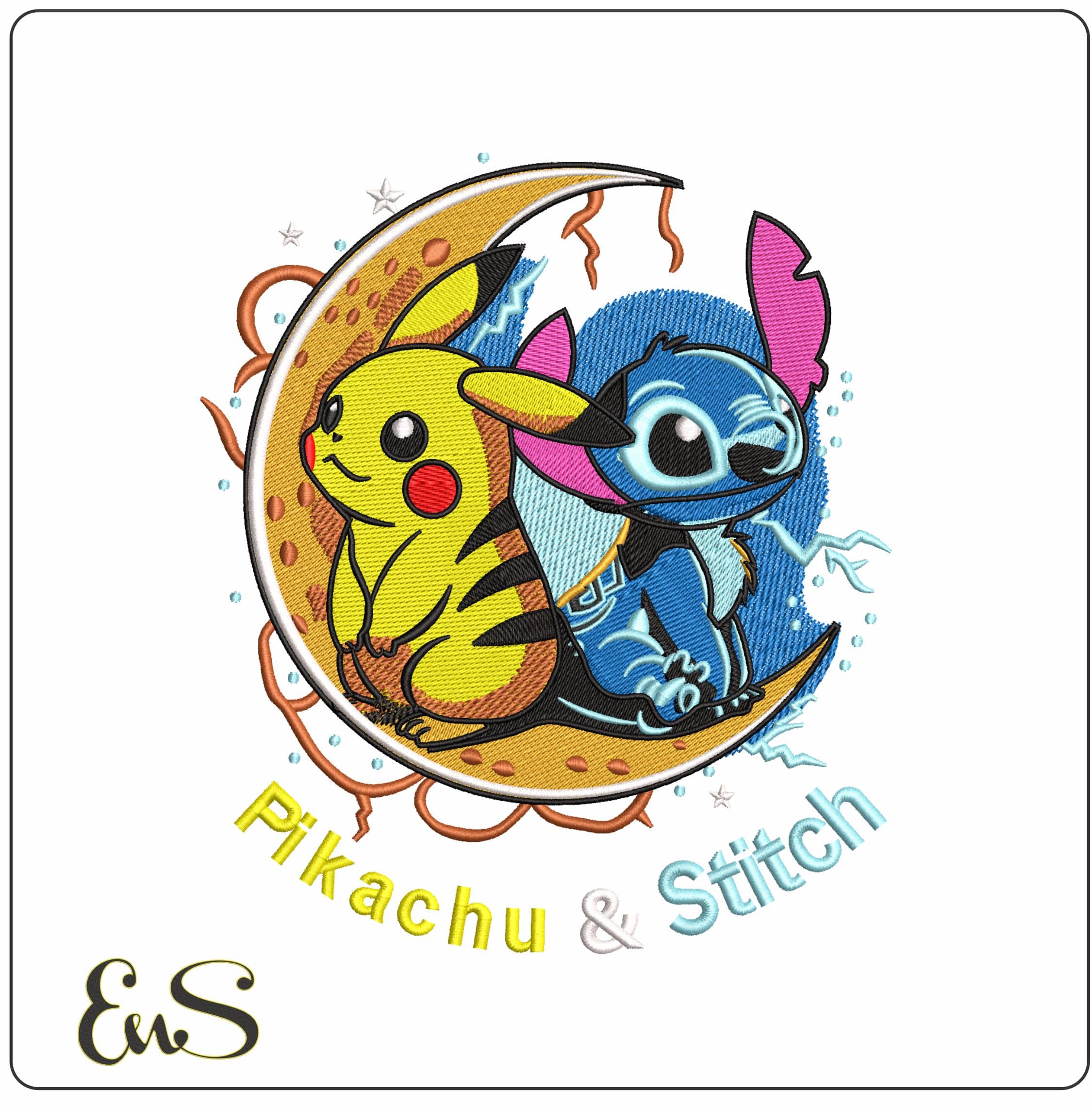 Pikachu and Stitch - Elegant embroidery design file - instant download