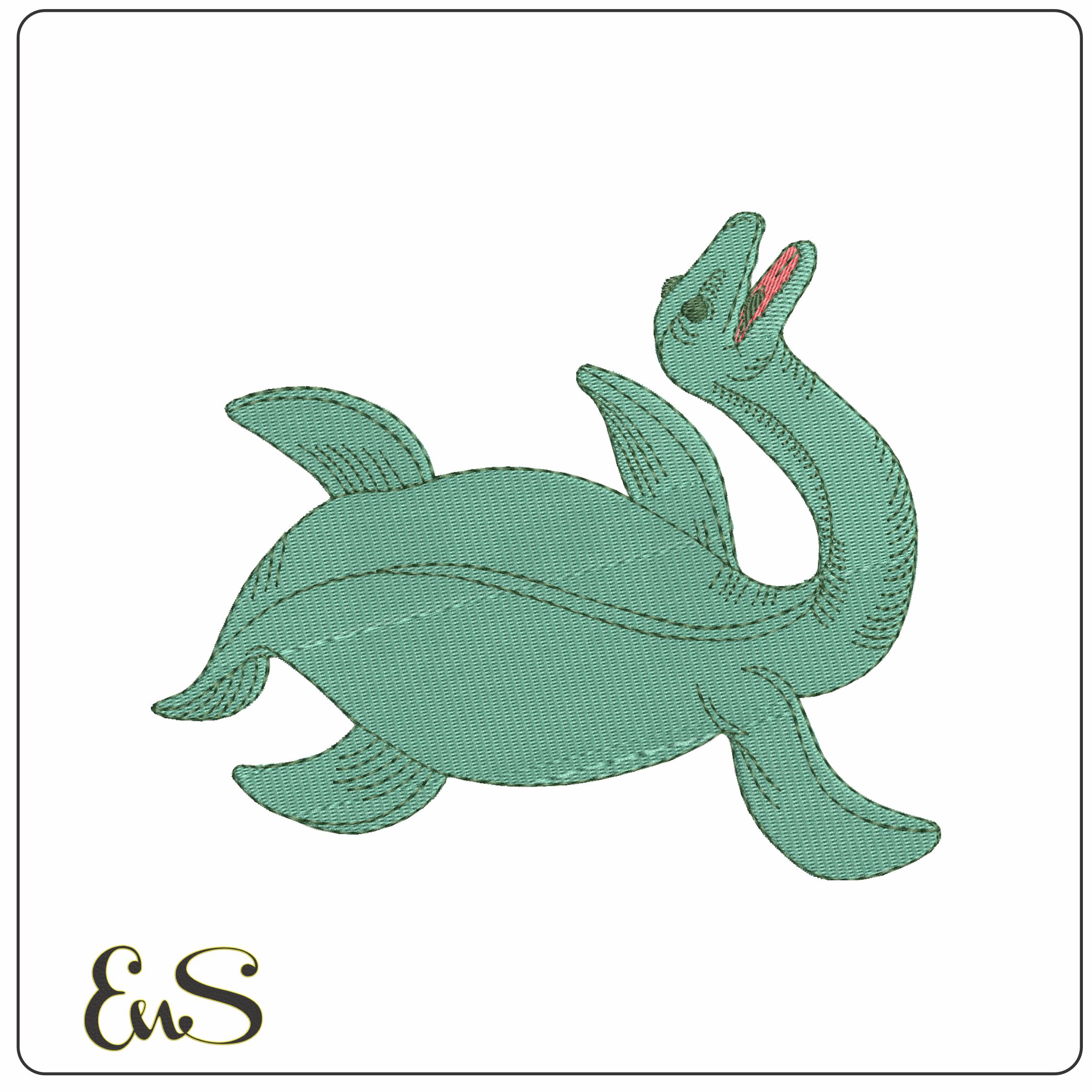 Plesiosaurs  - Elegant embroidery design file - instant download