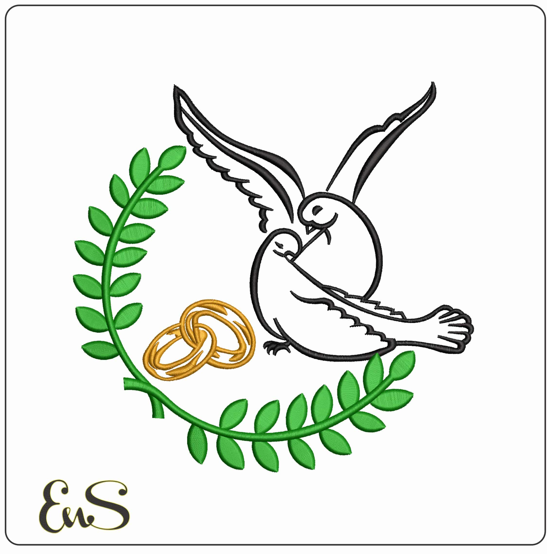 Rings Doves and Wreath   - Elegant embroidery design file - instant download