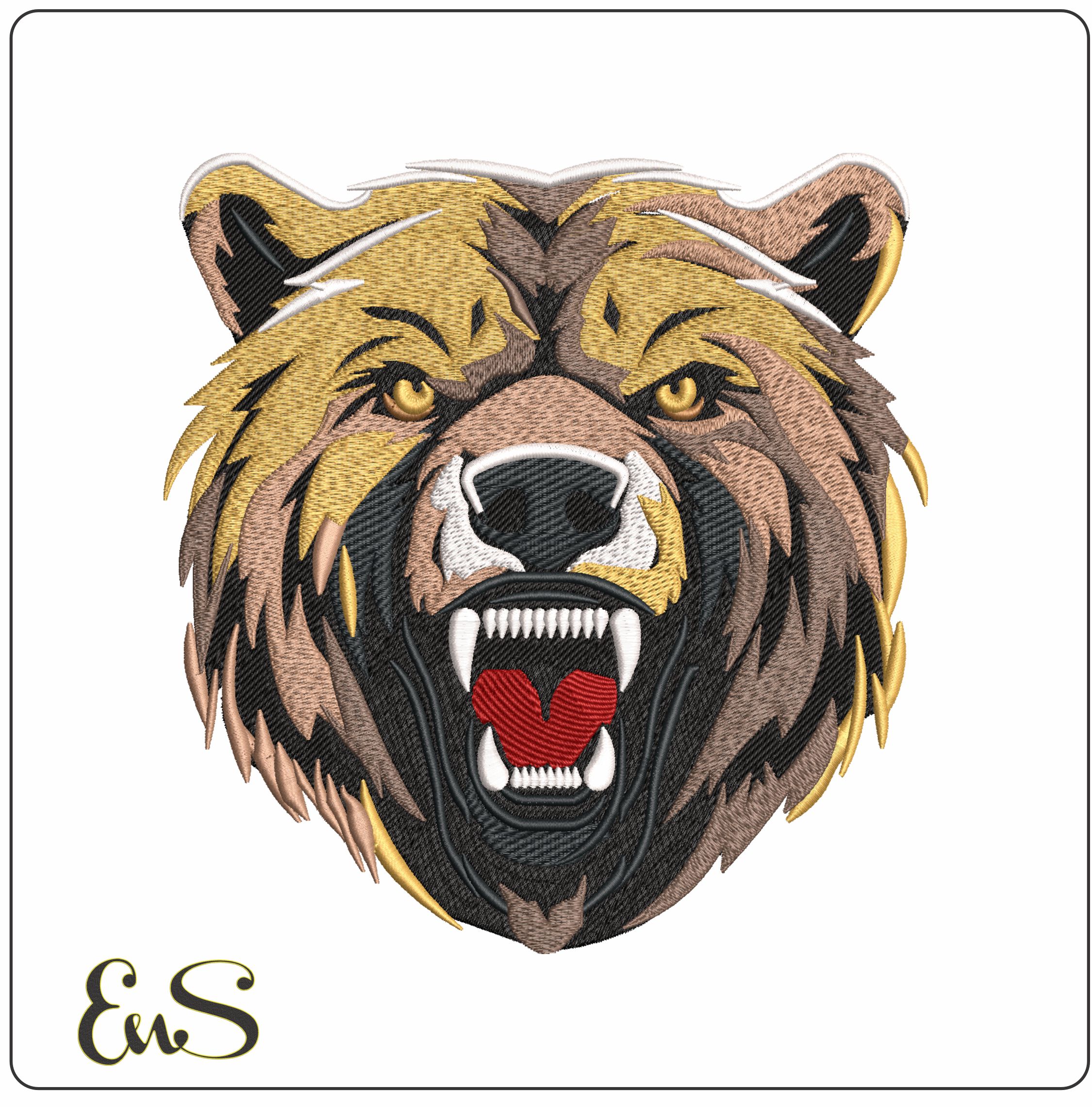 Roaring Angry Bear   - Elegant embroidery design file - instant download