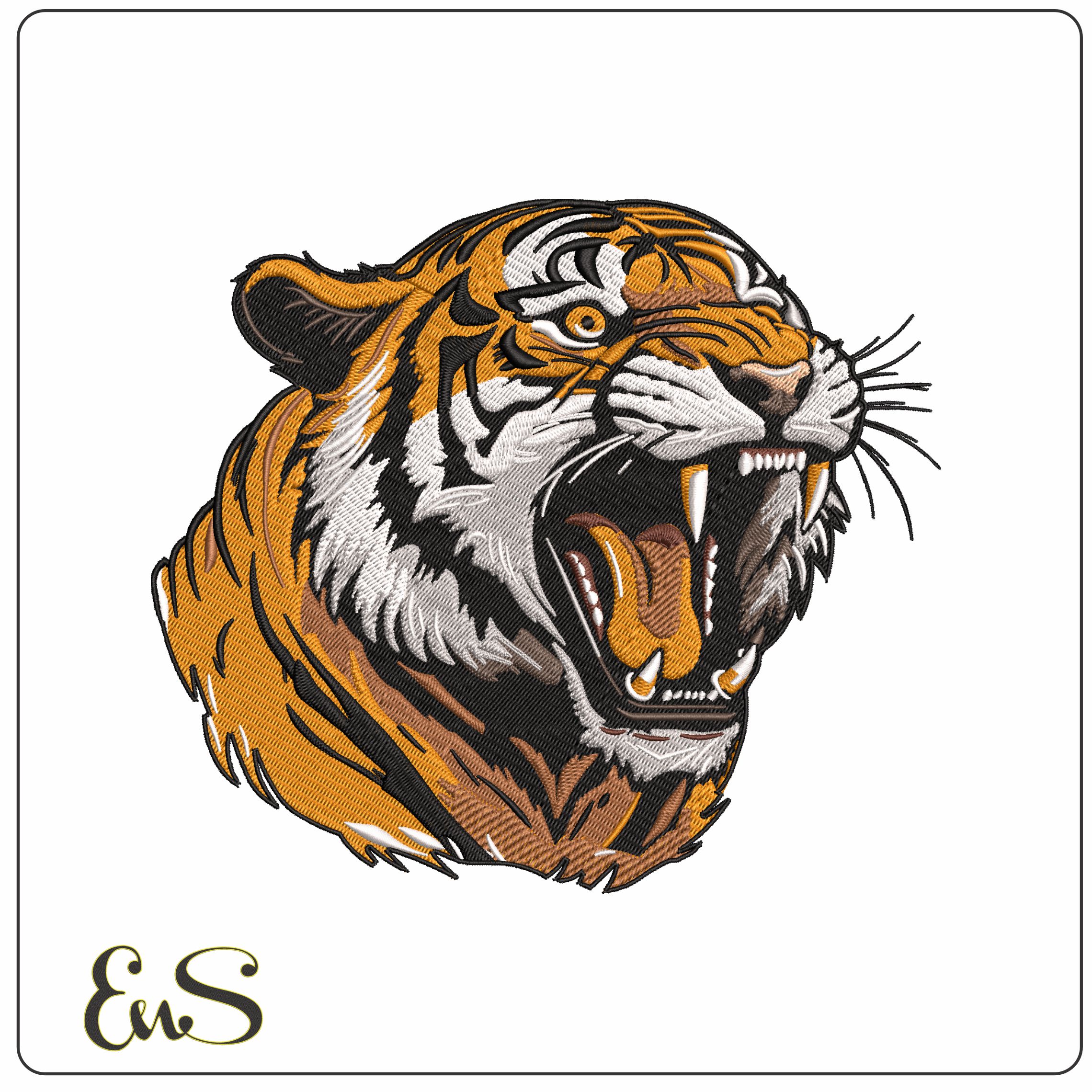 Roaring Tigers Head   - Elegant embroidery design file - instant download