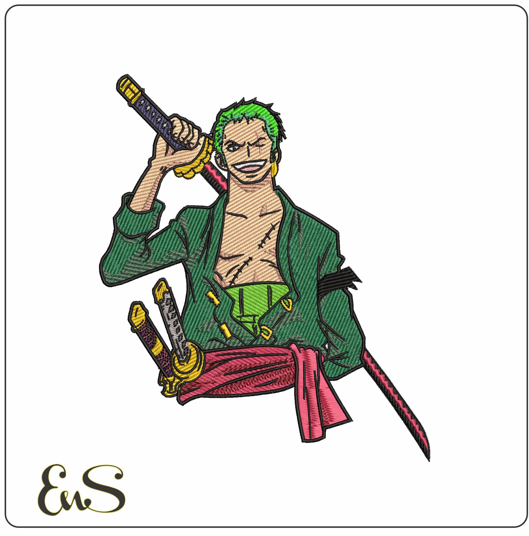 Roronoa Zoro Torso with sword One Piece Anime   - Elegant embroidery design file - instant download