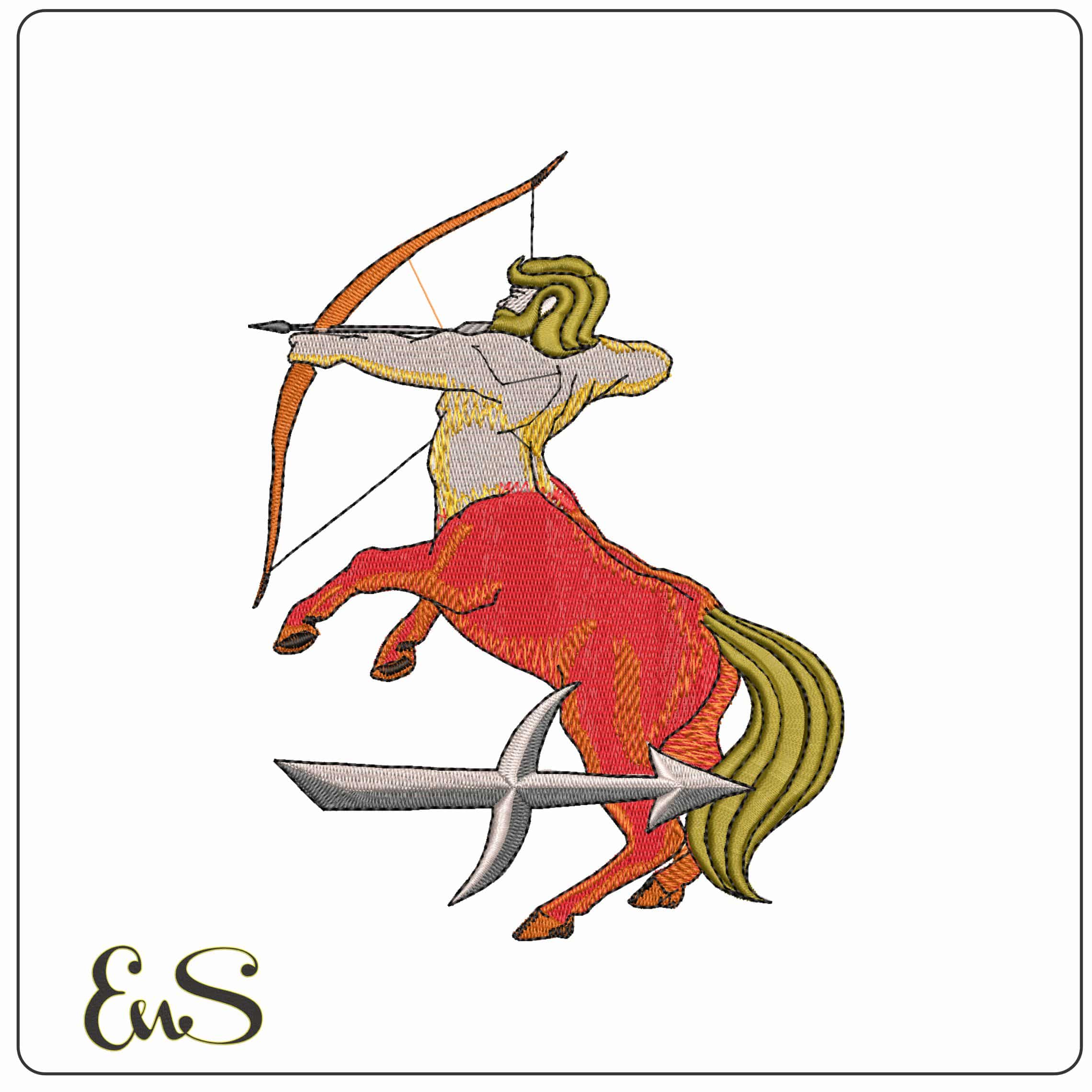 Sagittarius Half Horse Man and Symbol Zodiac    - Elegant embroidery design file - instant download