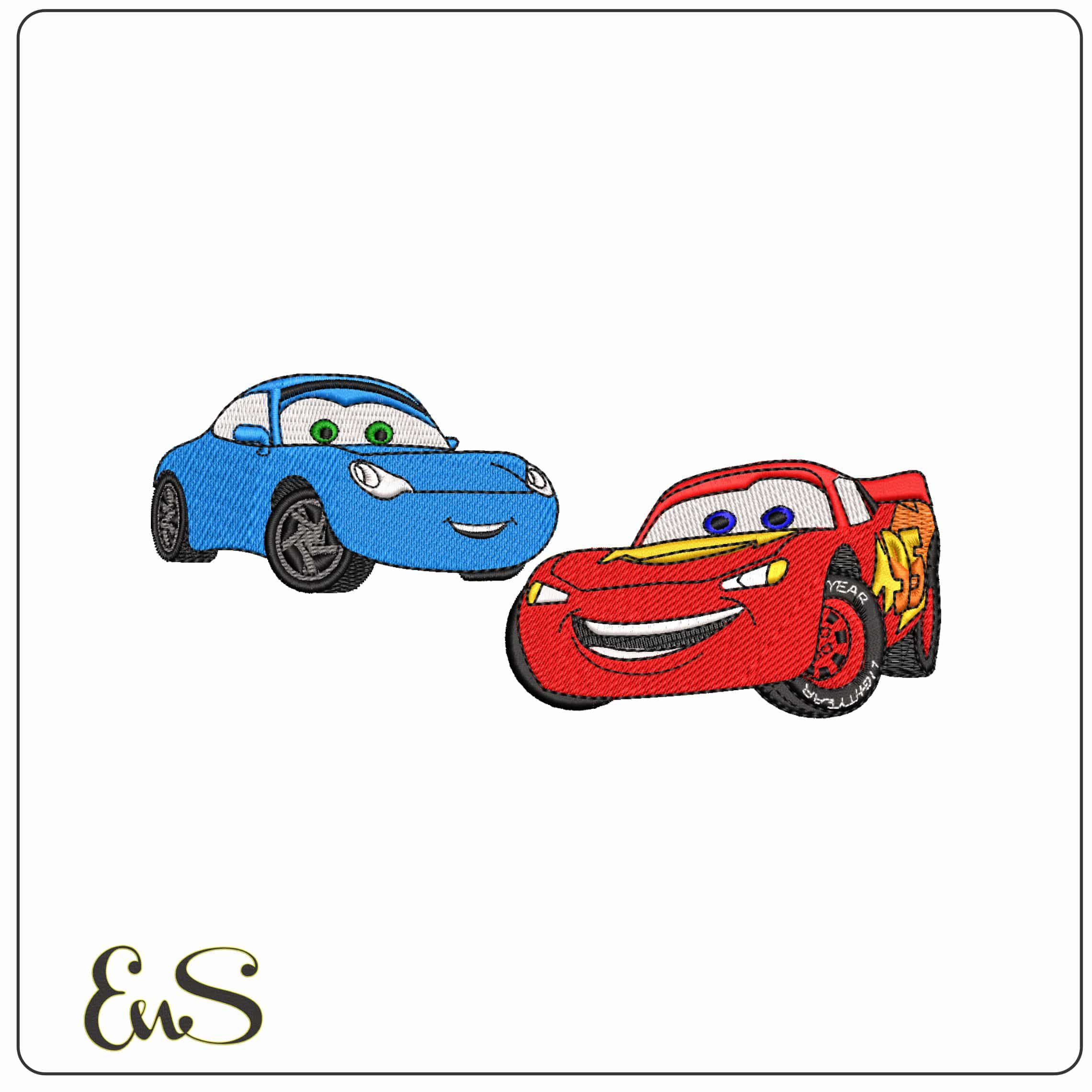 Sally Carrera and Lightning McQueen Cars - Elegant embroidery design file - instant download