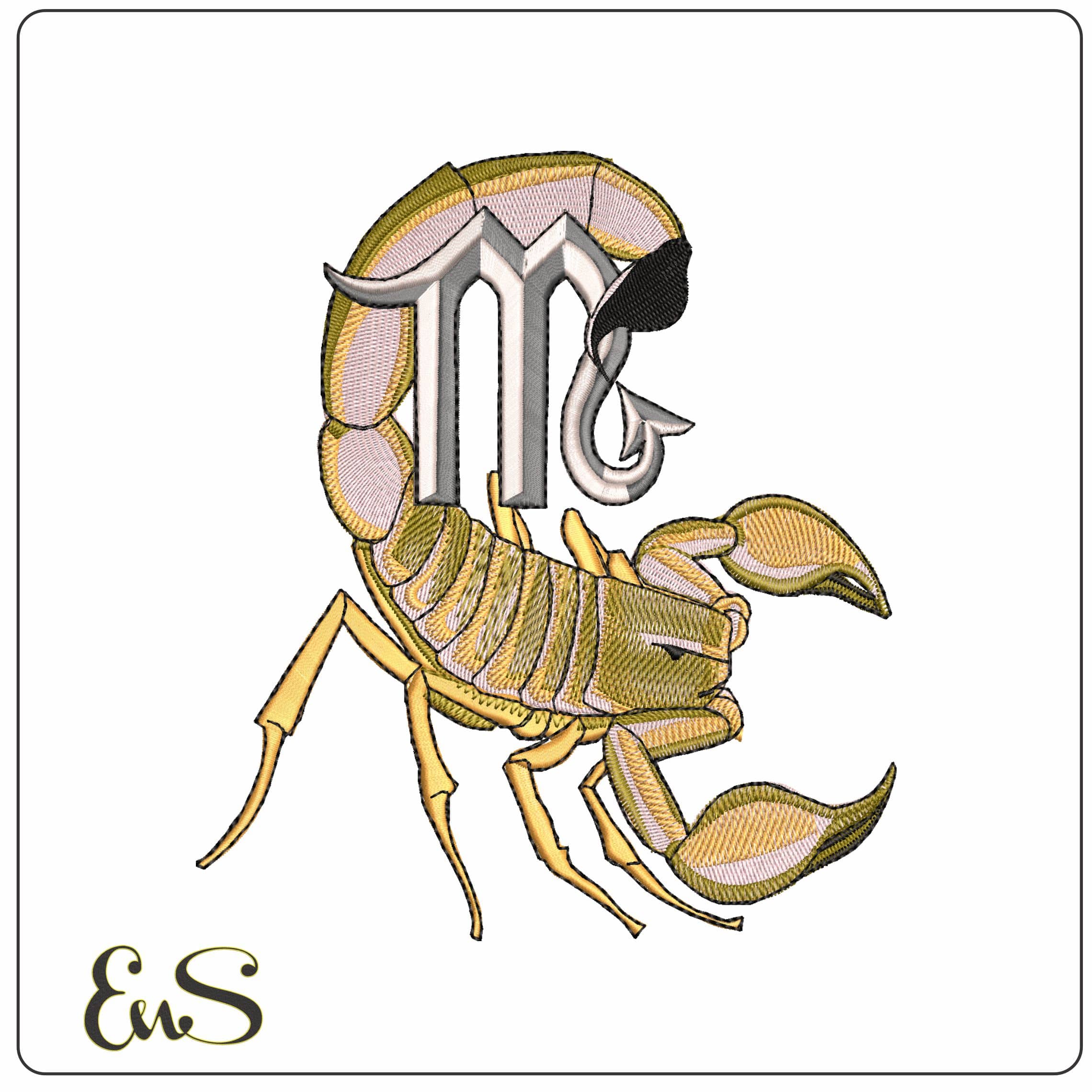 Scorpio Scorpion and Symbol Zodiac - Elegant embroidery design file - instant download
