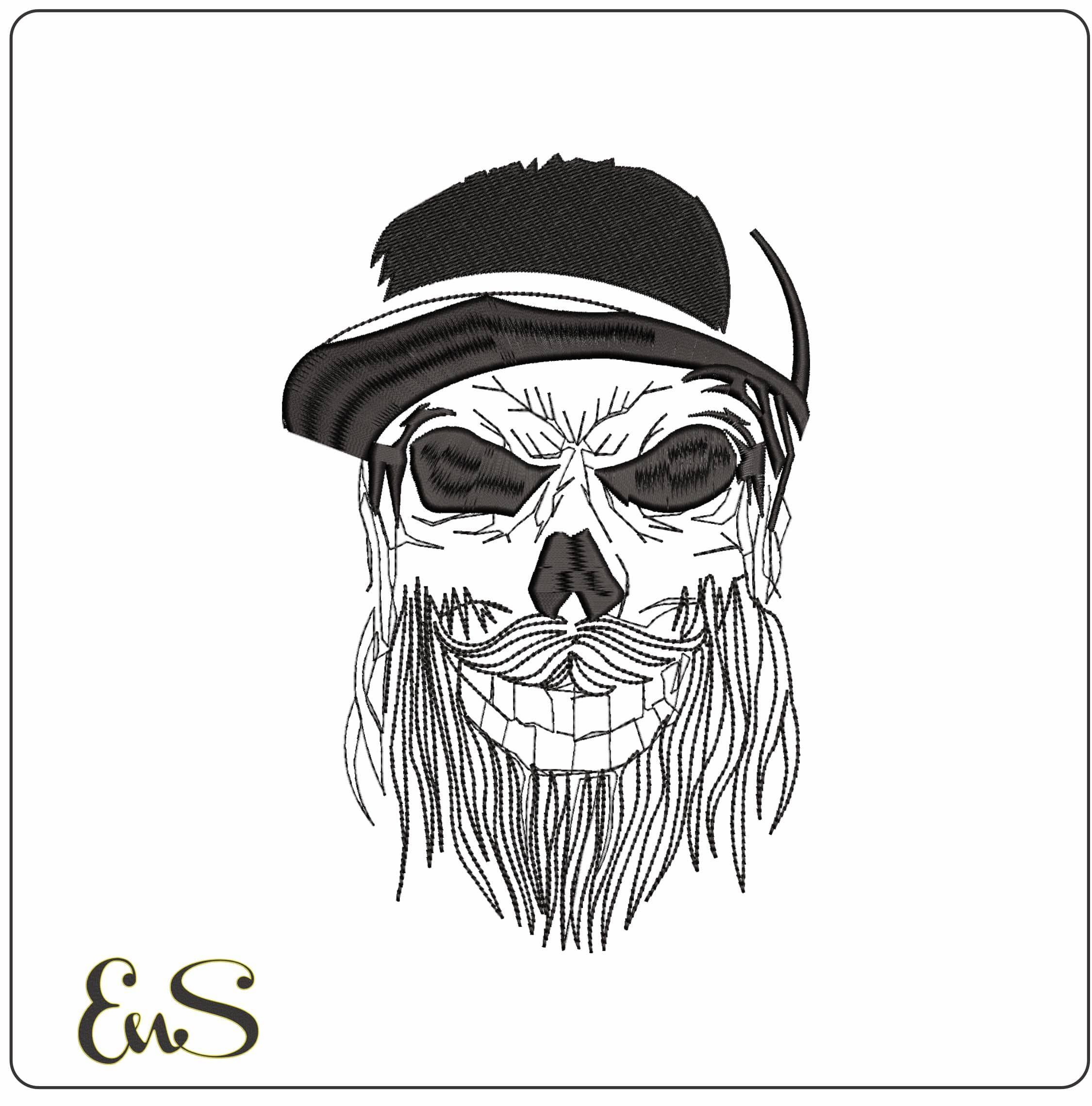 Skull Beard and Baseball Hat - Elegant embroidery design file - instant download